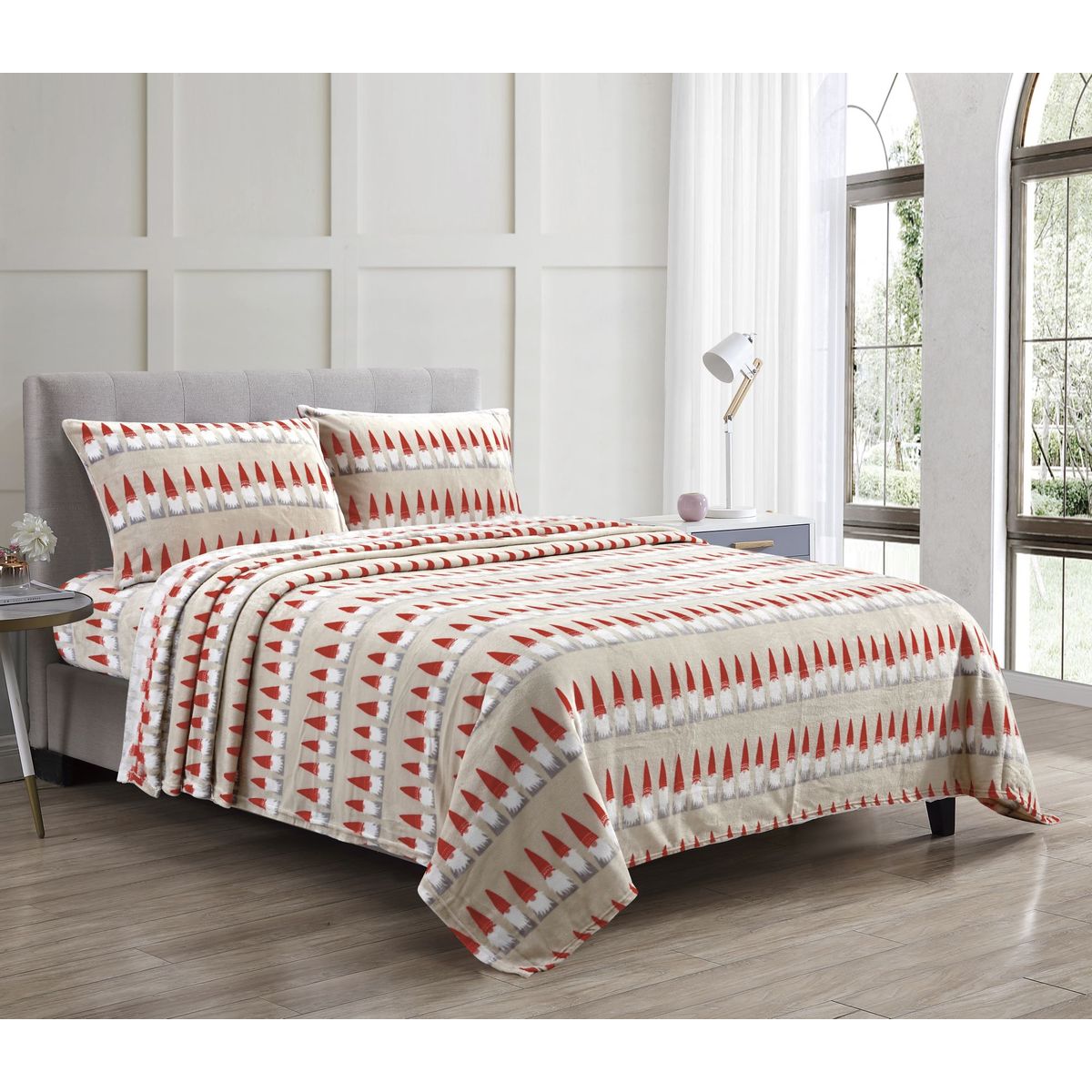 Noble House&trade; Kansas Fitted Sheet and Pillowcase Set - FULL-KANSAS-SHEET SET-GNOME SANTA