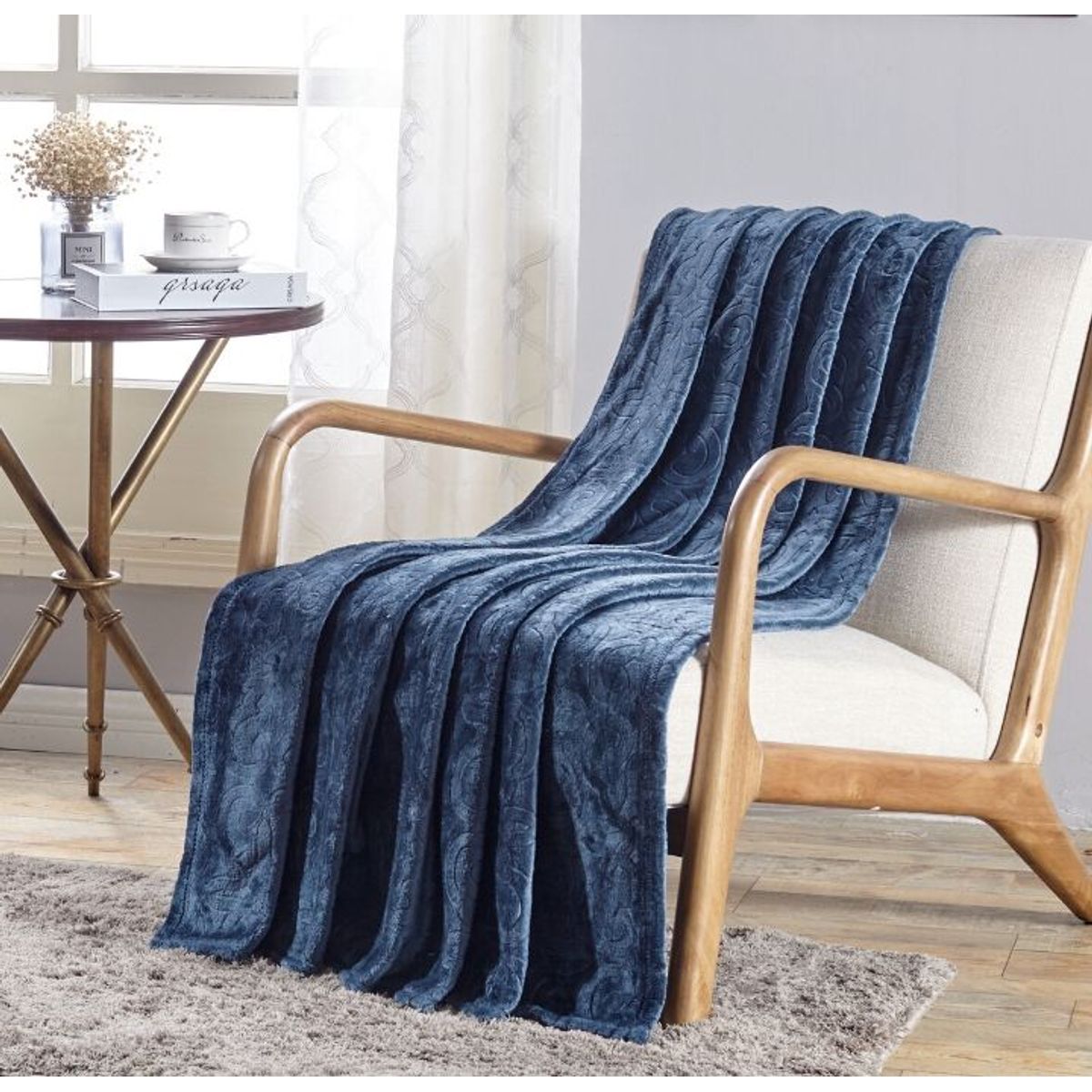 Soft Dama 50 x 60-Inch Embossed Plush Throw Blanket - Blue