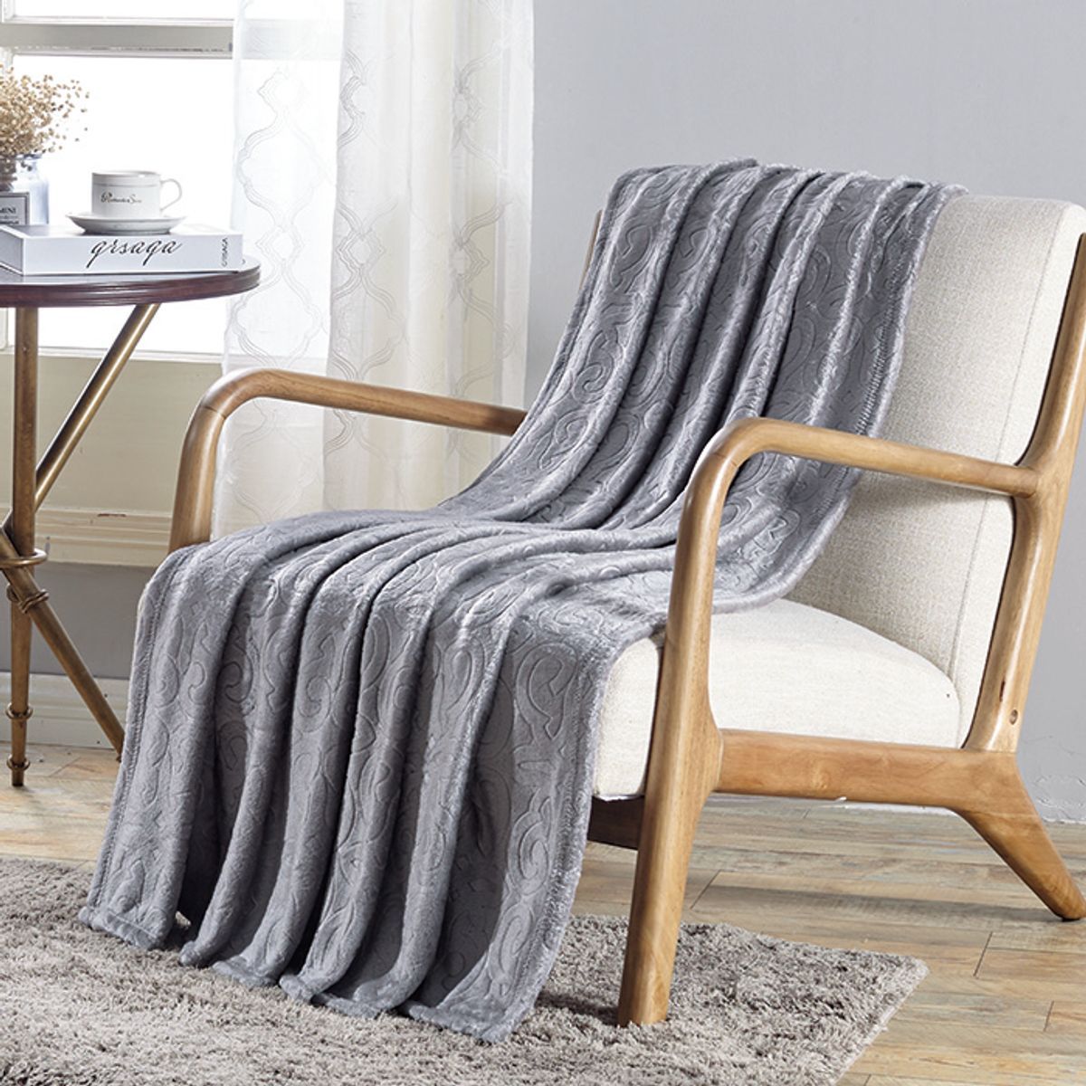 Soft Dama 50 x 60-Inch Embossed Plush Throw Blanket - Grey