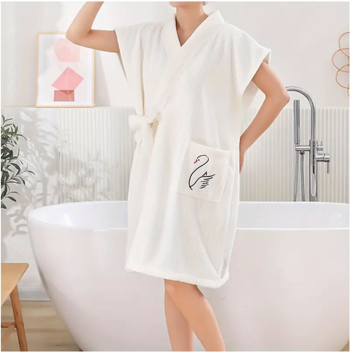 Microfiber Bathrobe Kimono - White
