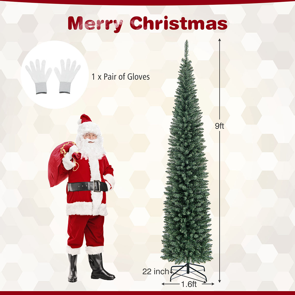 5/8/9-Foot Pre-Lit Pencil Christmas Trees - Costway 9 FT Pre-Lit Pencil Ch