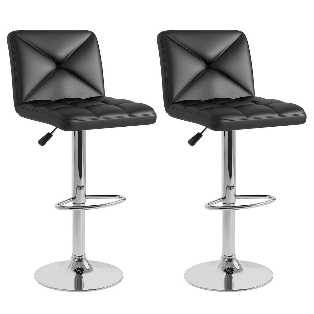 PU Leather Upholstered Bar Stools (Set of 2) - Bar Stools -Black