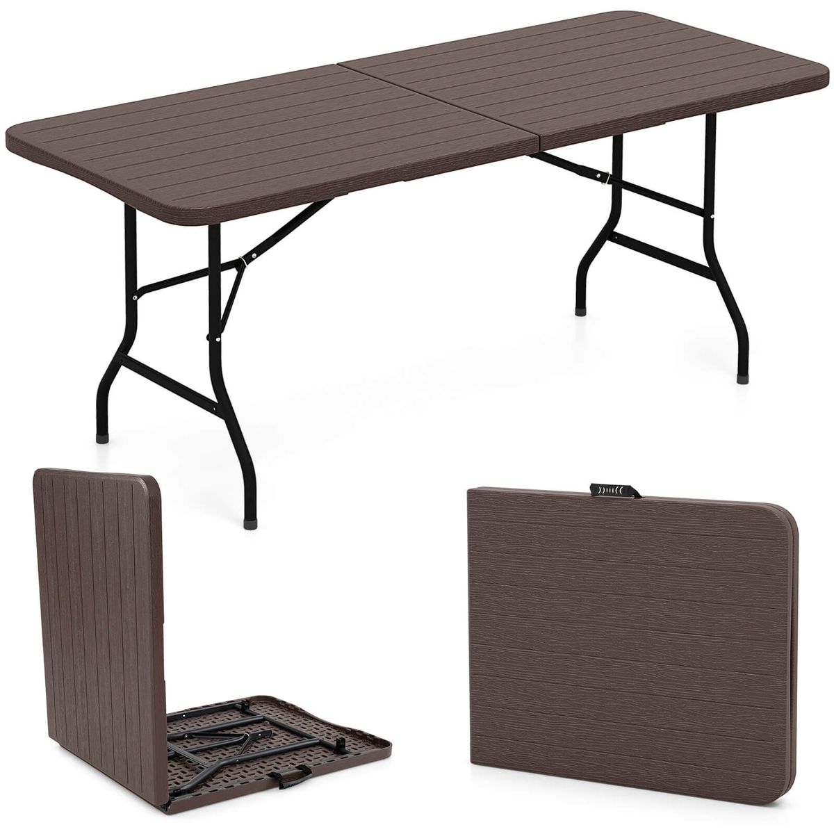 6-Foot Outdoor Portable Folding Table - Folding Table-Brown