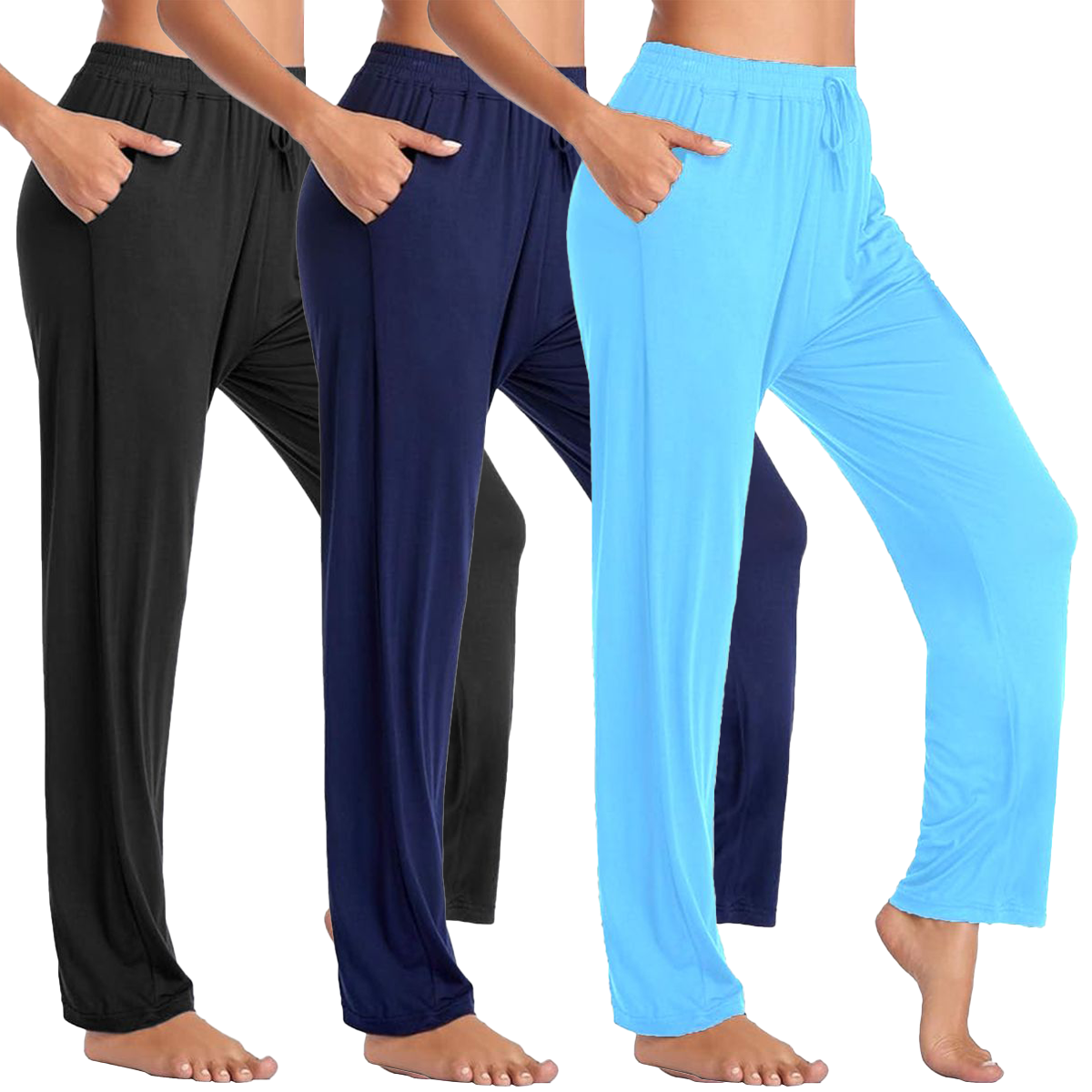 Women's Loose-Fit Lounge Pants (1- or 3-Pack) - MLPJ-700 - BK-NV-BL-XL