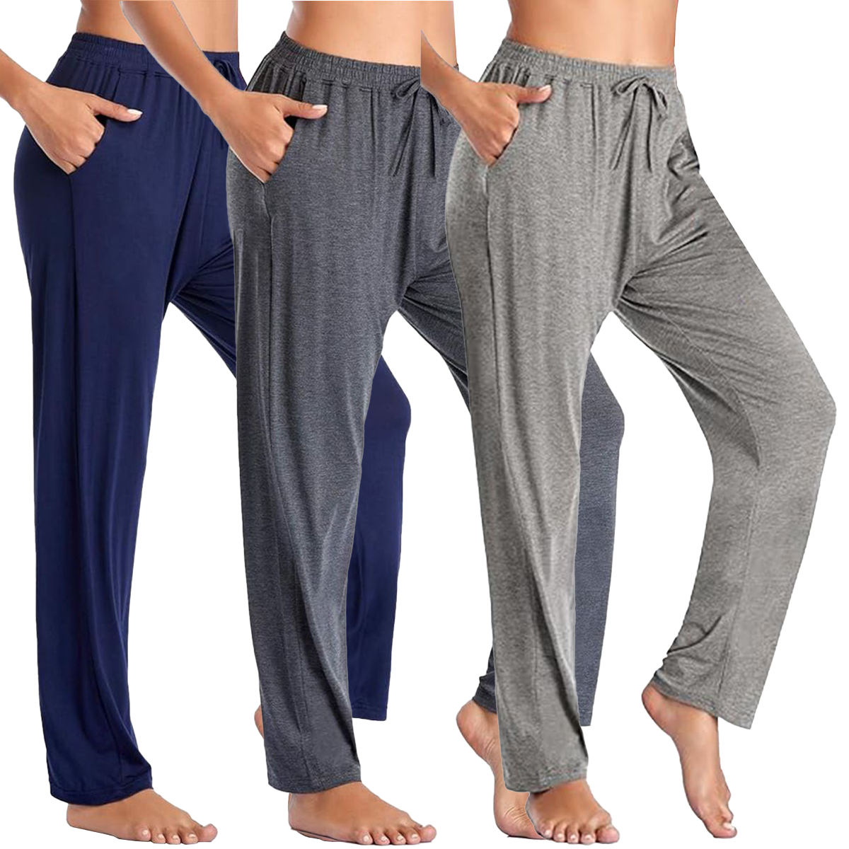 Women's Loose-Fit Lounge Pants (1- or 3-Pack) - MLPJ-700 - NV-CH-HG-M
