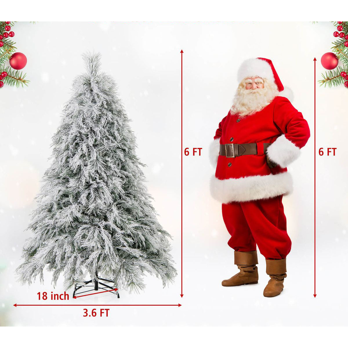 4.5/6/7-Foot Pre-Lit Snow Flocked Christmas Tree with Warm White LED Lights - 6ft. Christmas Tree