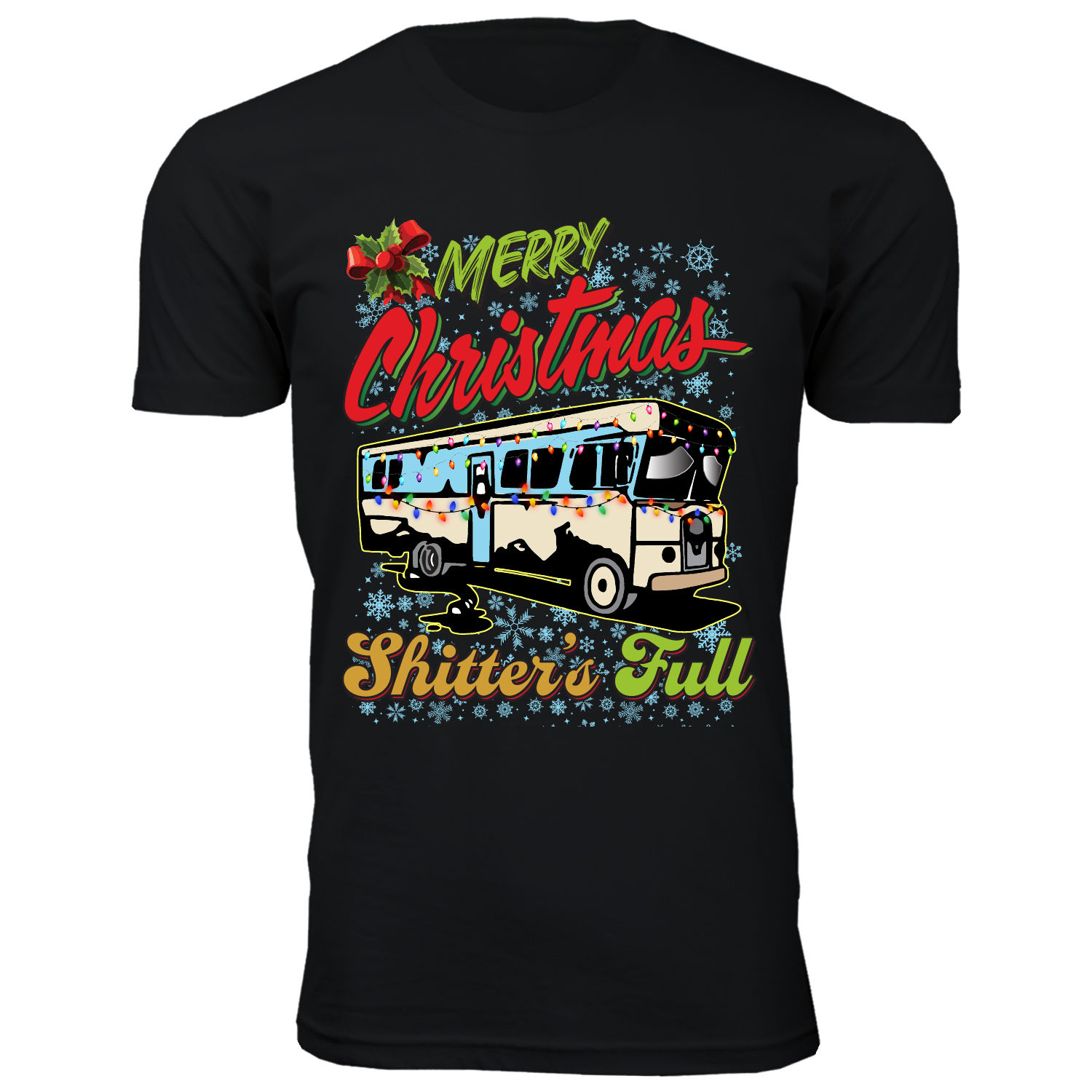 Men's Christmas Spirit Crew Neck T-Shirts - Merry Christmas Shitter's Full - Black / L