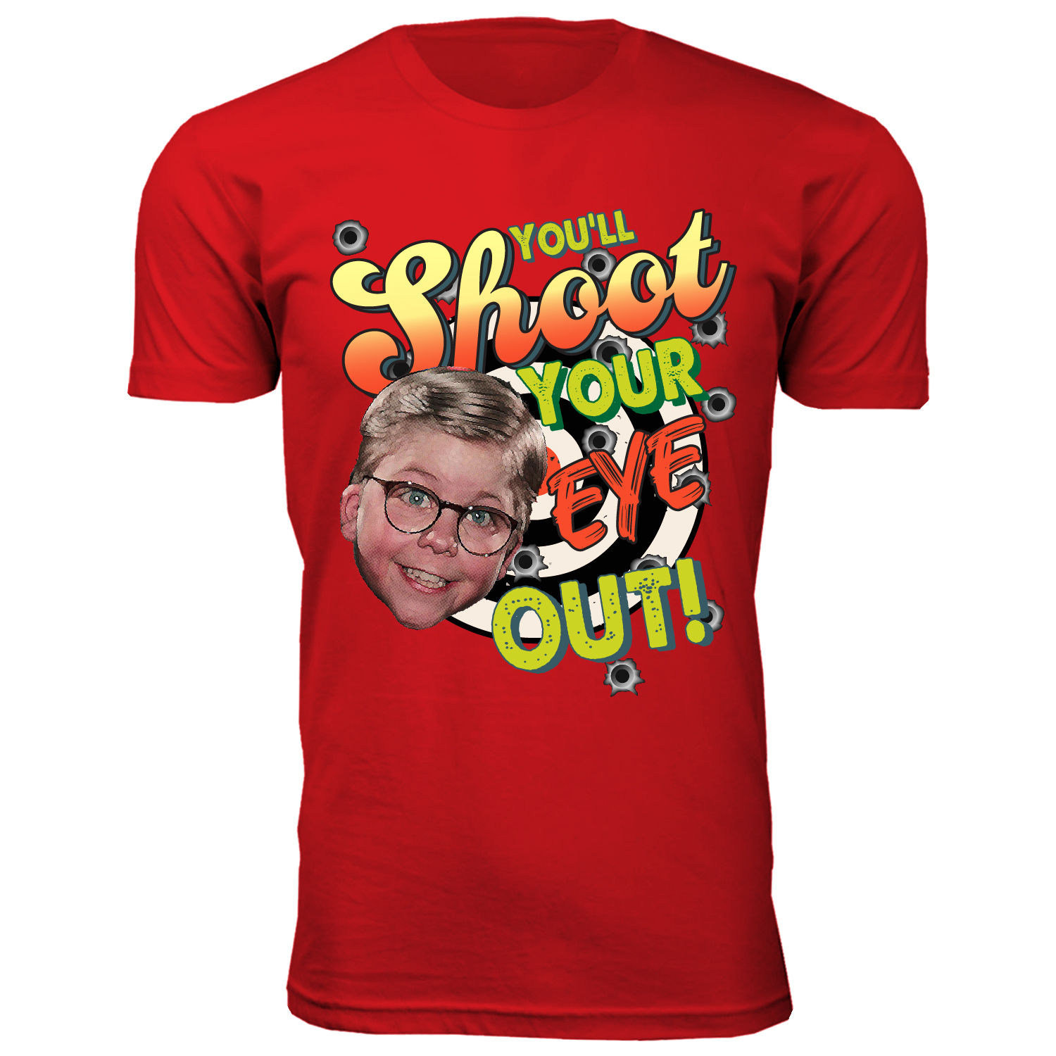 Men's Christmas Spirit Crew Neck T-Shirts - You'll Shoot Your Eye Out! - Red / L