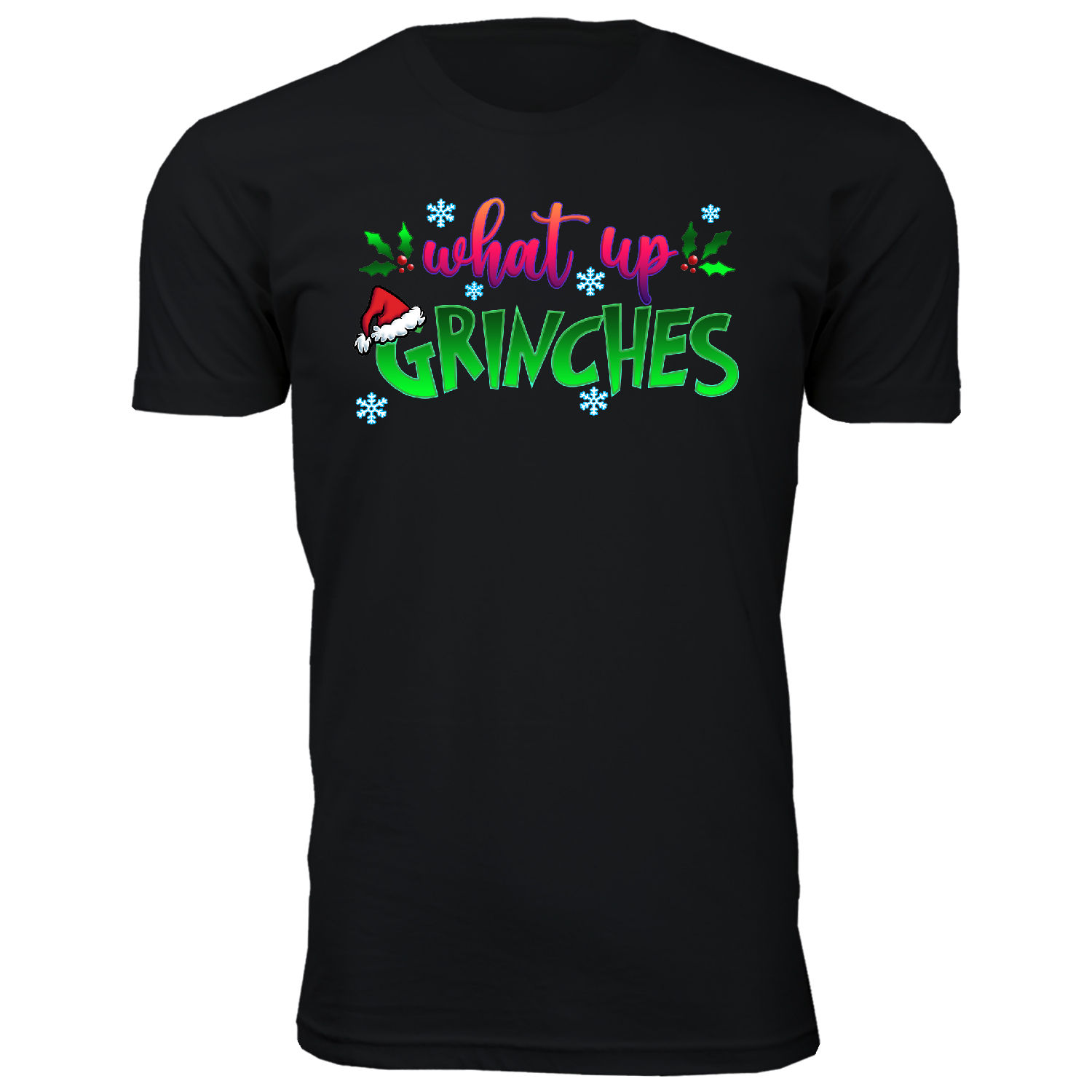 Men's Christmas Spirit Crew Neck T-Shirts - What Up Grinches - Black / XL
