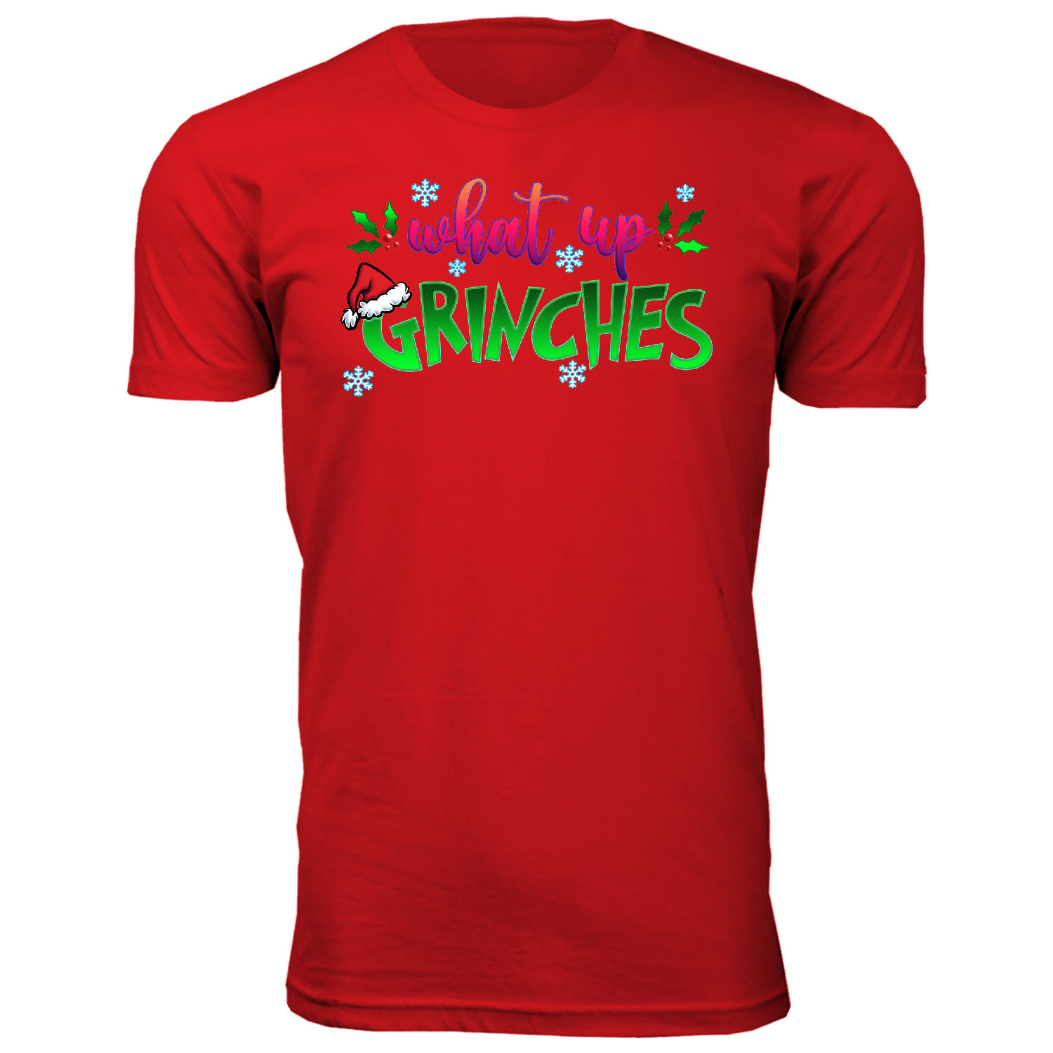 Men's Christmas Spirit Crew Neck T-Shirts - What Up Grinches - Red / 3XL