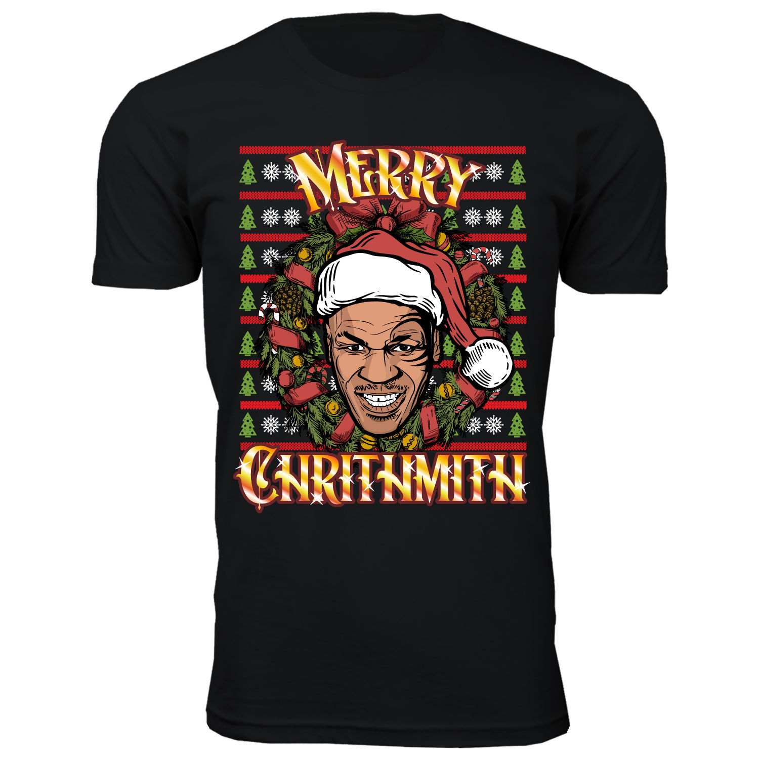 Men's Christmas Spirit Crew Neck T-Shirts - Merry Chrithmith - Black / 2XL
