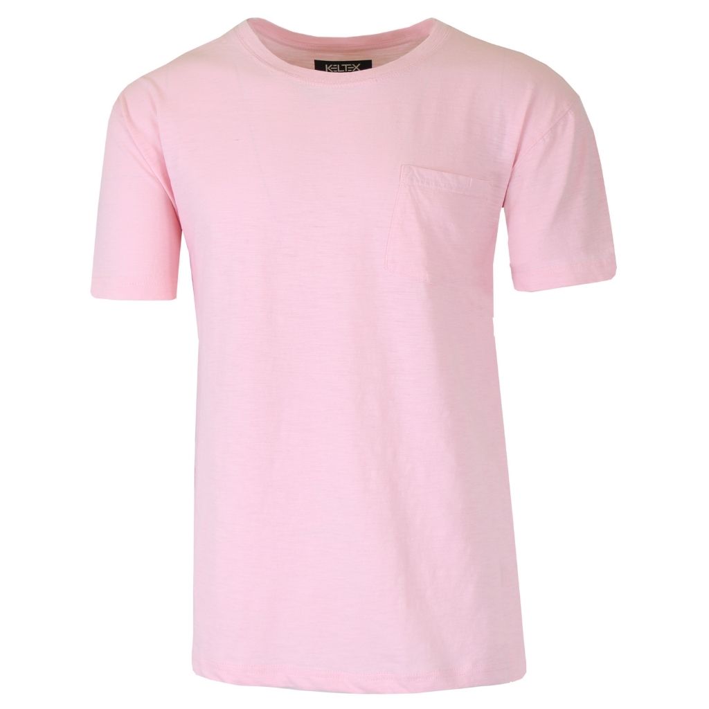 Men's Short Sleeve Crew Neck Tee with Chest Pocket - Large - Pink