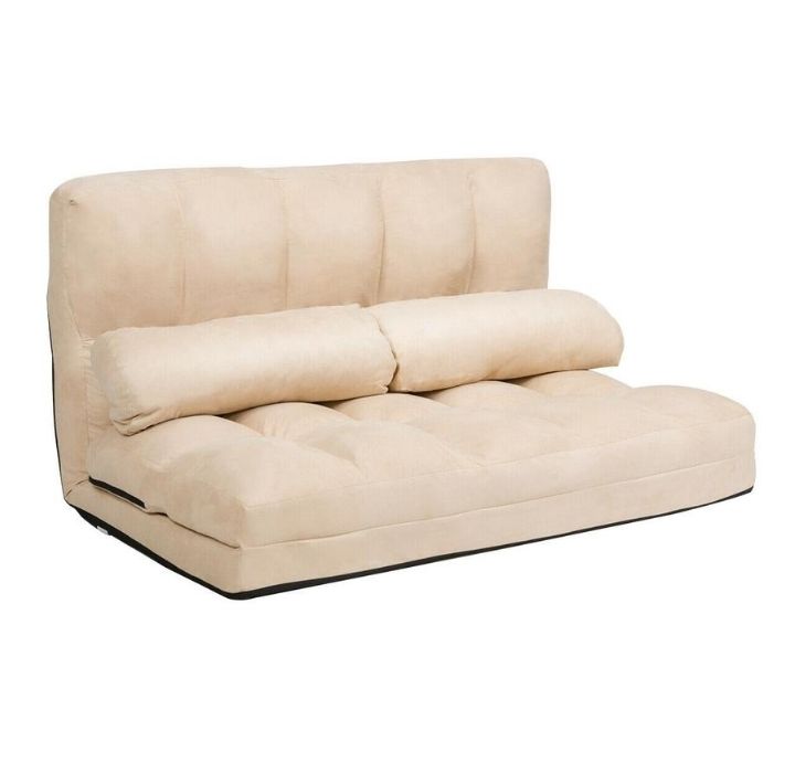 Foldable 6-Position Adjustable Floor Sofa Bed - Beige