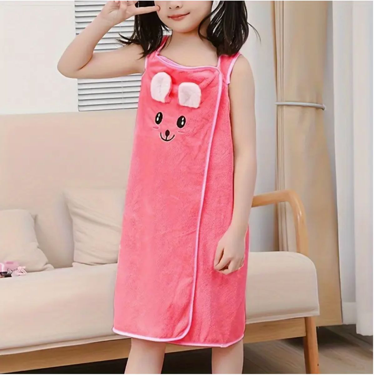 Kids' Rabbit Ears Bath Towel Wrap - Pink