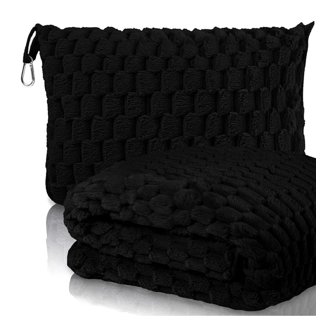 2-in-1 Clip-on Travel Blanket Pillow - Black