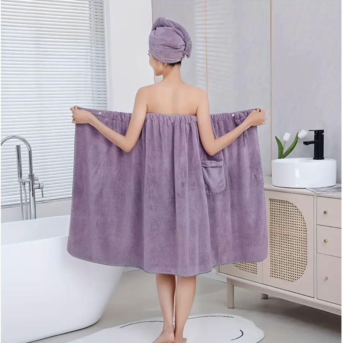 Bath Towel Wrap & Hair Towel Wrap Set - Purple