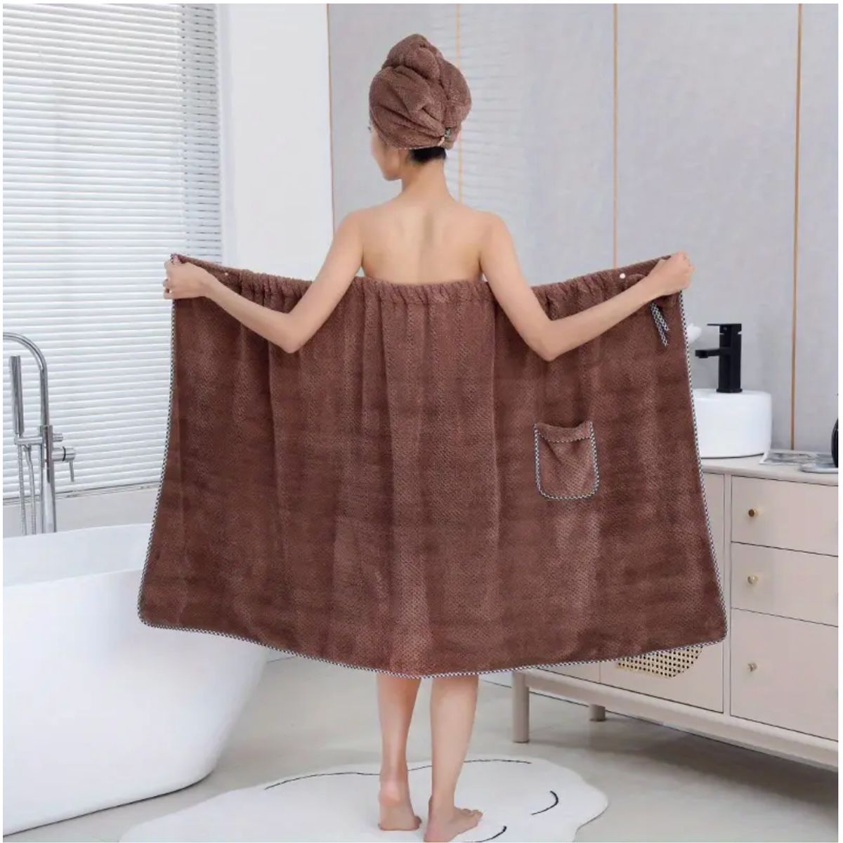 Bath Towel Wrap & Hair Towel Wrap Set - Coffee