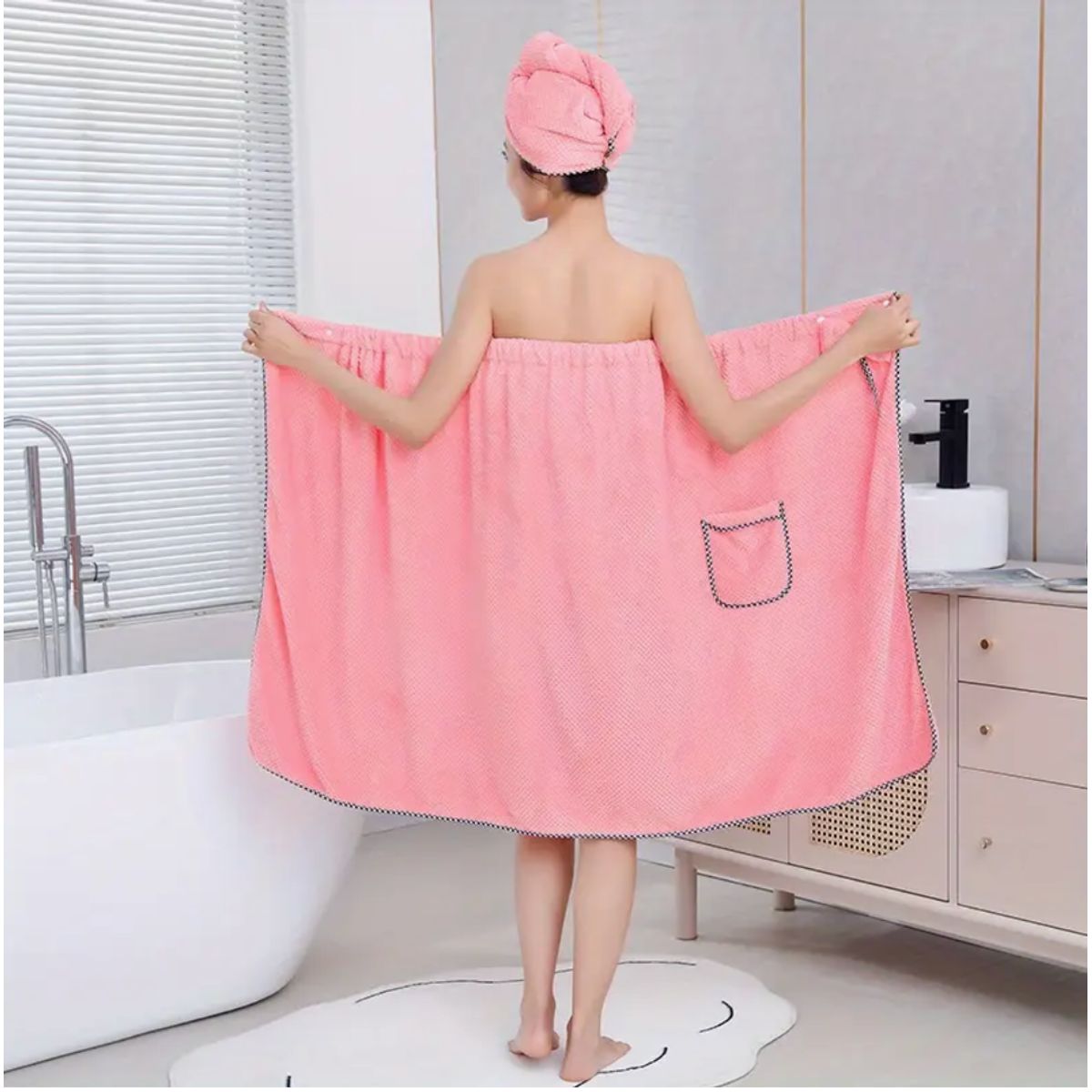 Bath Towel Wrap & Hair Towel Wrap Set - Pink