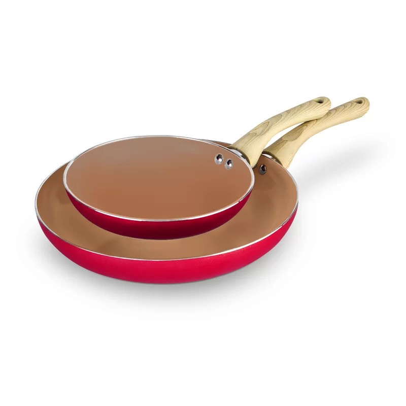 2-Piece Ceramic Fry Pan Set - Red
