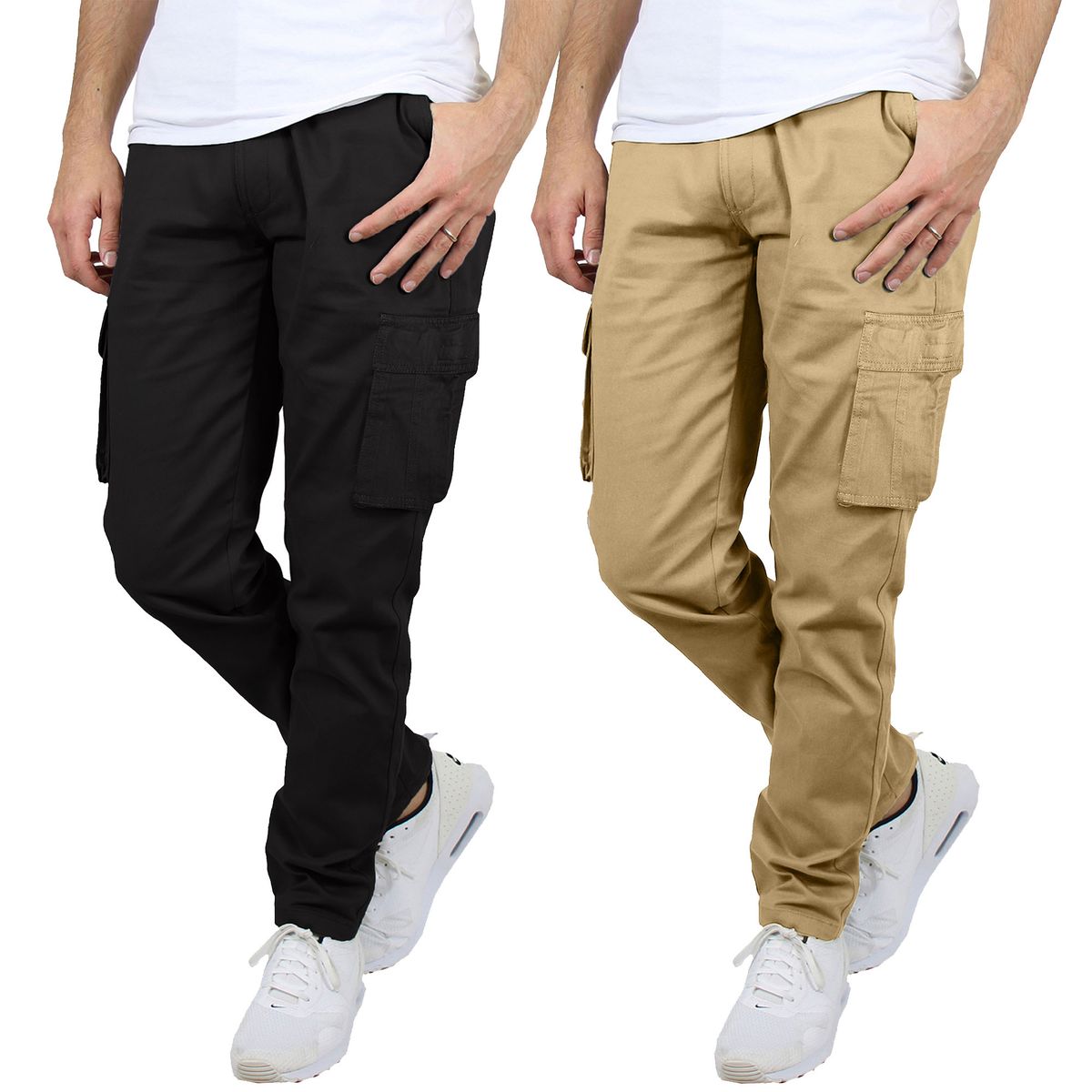 Men's Flex-Stretch Cotton Cargo Pants (1 to 3-Pack) - MCGP-3800 / BK-KK / 34