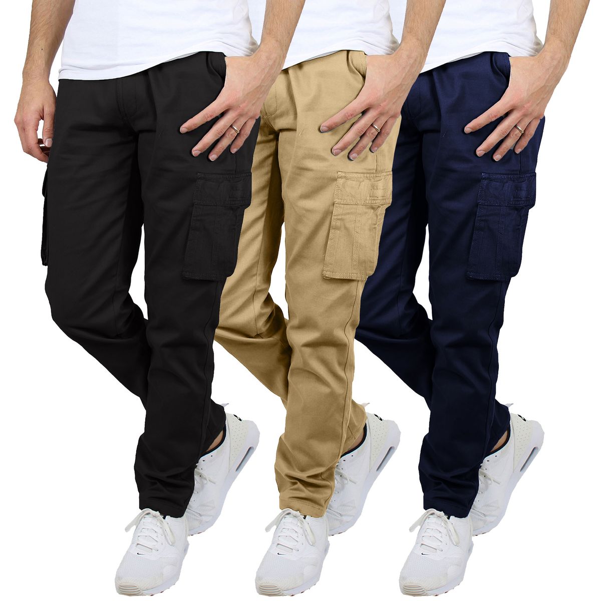 Men's Flex-Stretch Cotton Cargo Pants (1 to 3-Pack) - MCGP-3800 / BK-KK-NV / 38