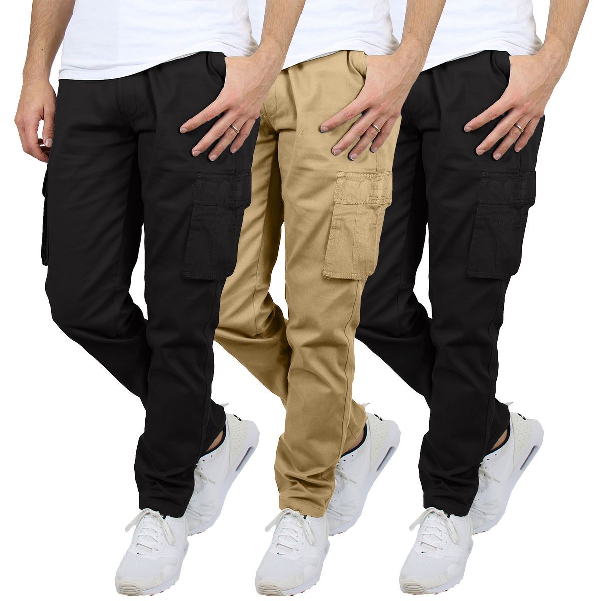 Men's Flex-Stretch Cotton Cargo Pants (1 to 3-Pack) - MCGP-3800 / BK-BK-KK / 40