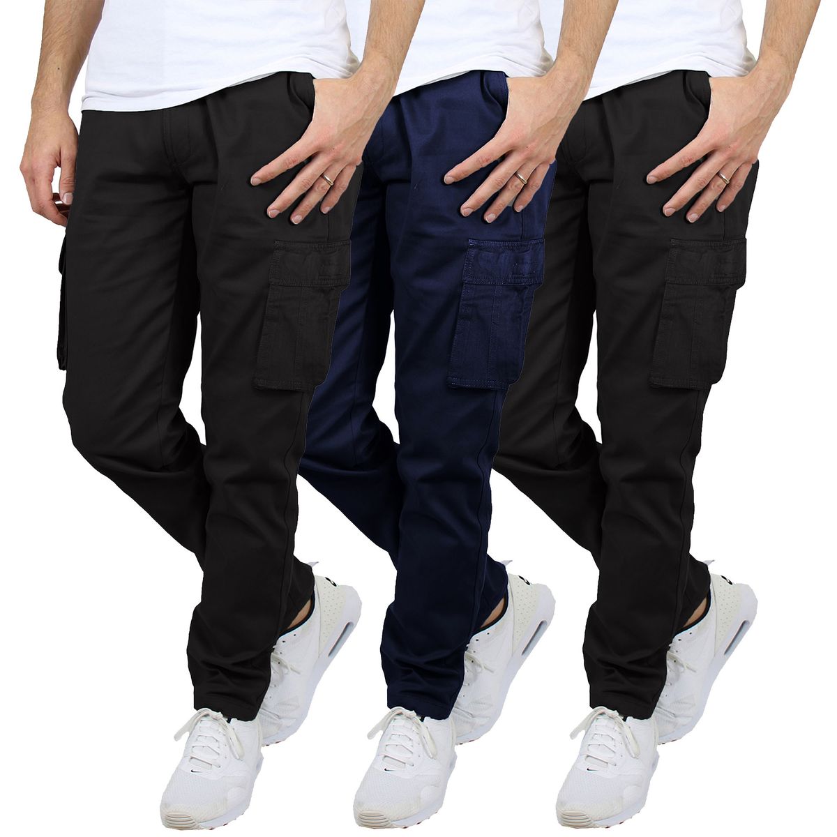 Men's Flex-Stretch Cotton Cargo Pants (1 to 3-Pack) - MCGP-3800 / BK-BK-NV / 36