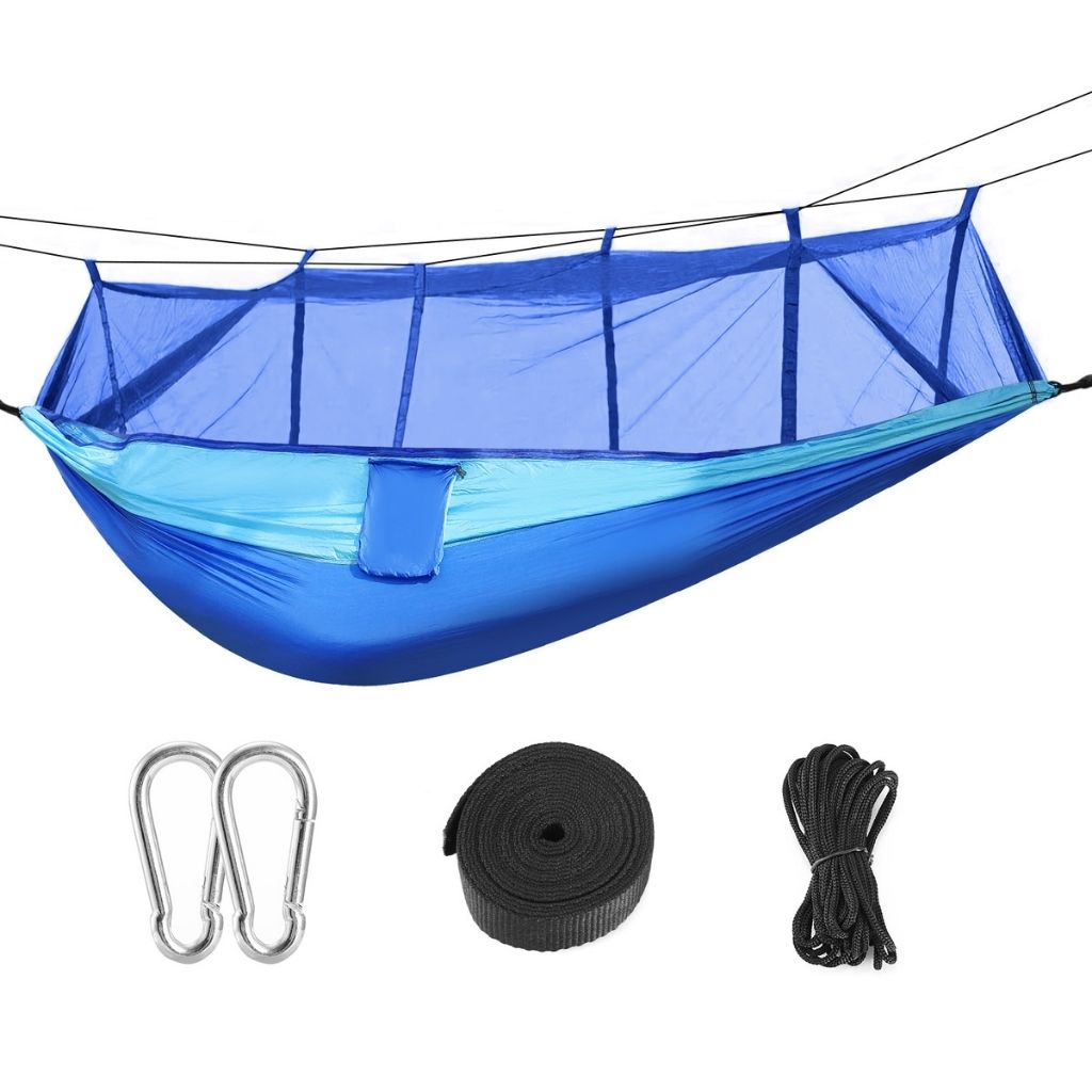 Camping Hammock with Mosquito Net with Hanging Straps and Carabiners - Blue