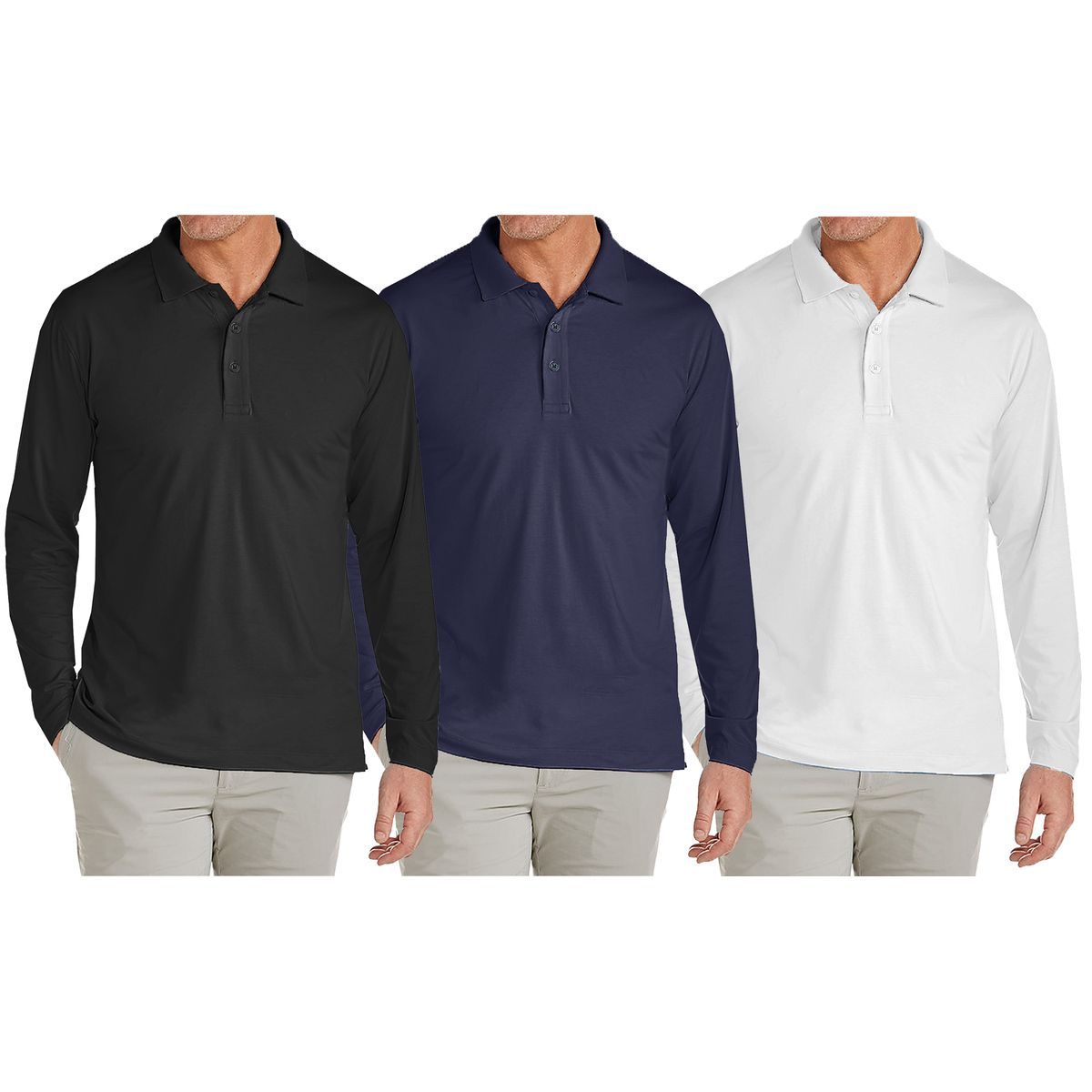 Men's Modern Fit Long Sleeve Collared Shirt (1 to 4-Pack) - JLPQ / BK-NV-WH / S