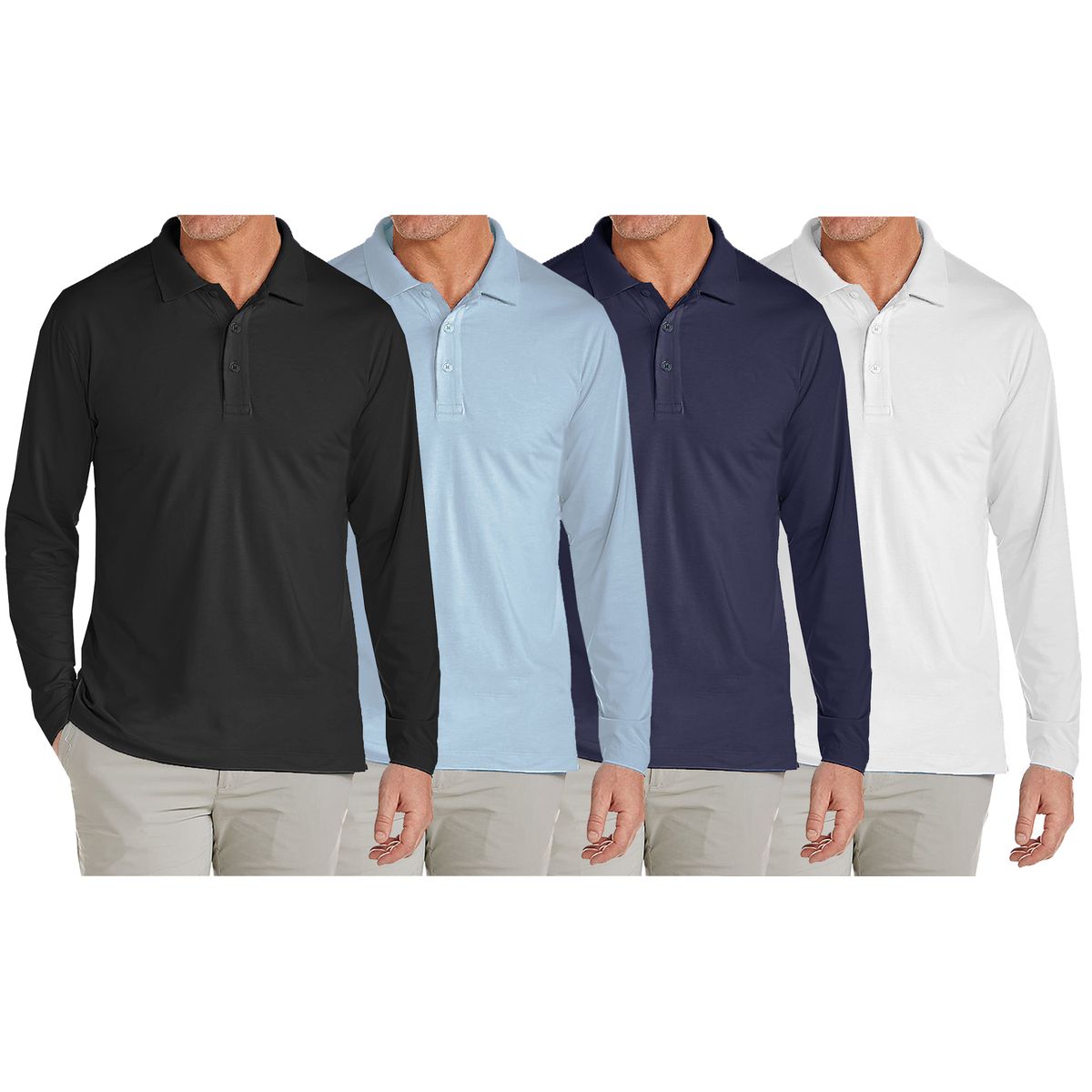 Men's Modern Fit Long Sleeve Collared Shirt (1 to 4-Pack) - JLPQ / BK-LB-NV-WH / S