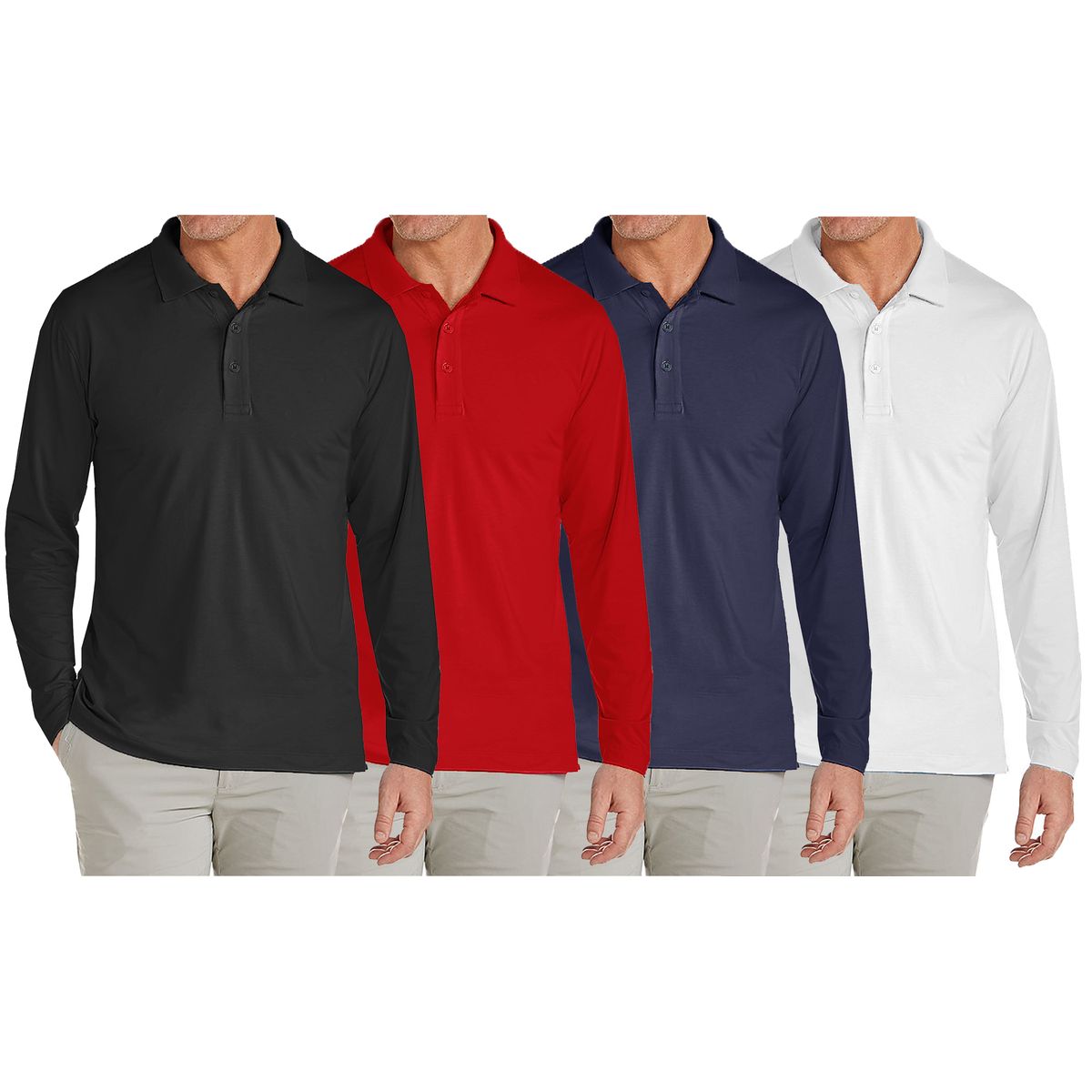 Men's Modern Fit Long Sleeve Collared Shirt (1 to 4-Pack) - JLPQ / BK-RD-NV-WH / 2XL