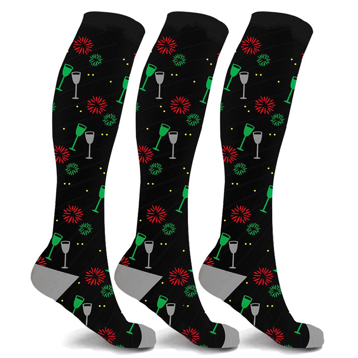 Holiday Fun Knee-High Compression Socks, 15-20mmHG (3-Pair) - Kole - Small/Medium