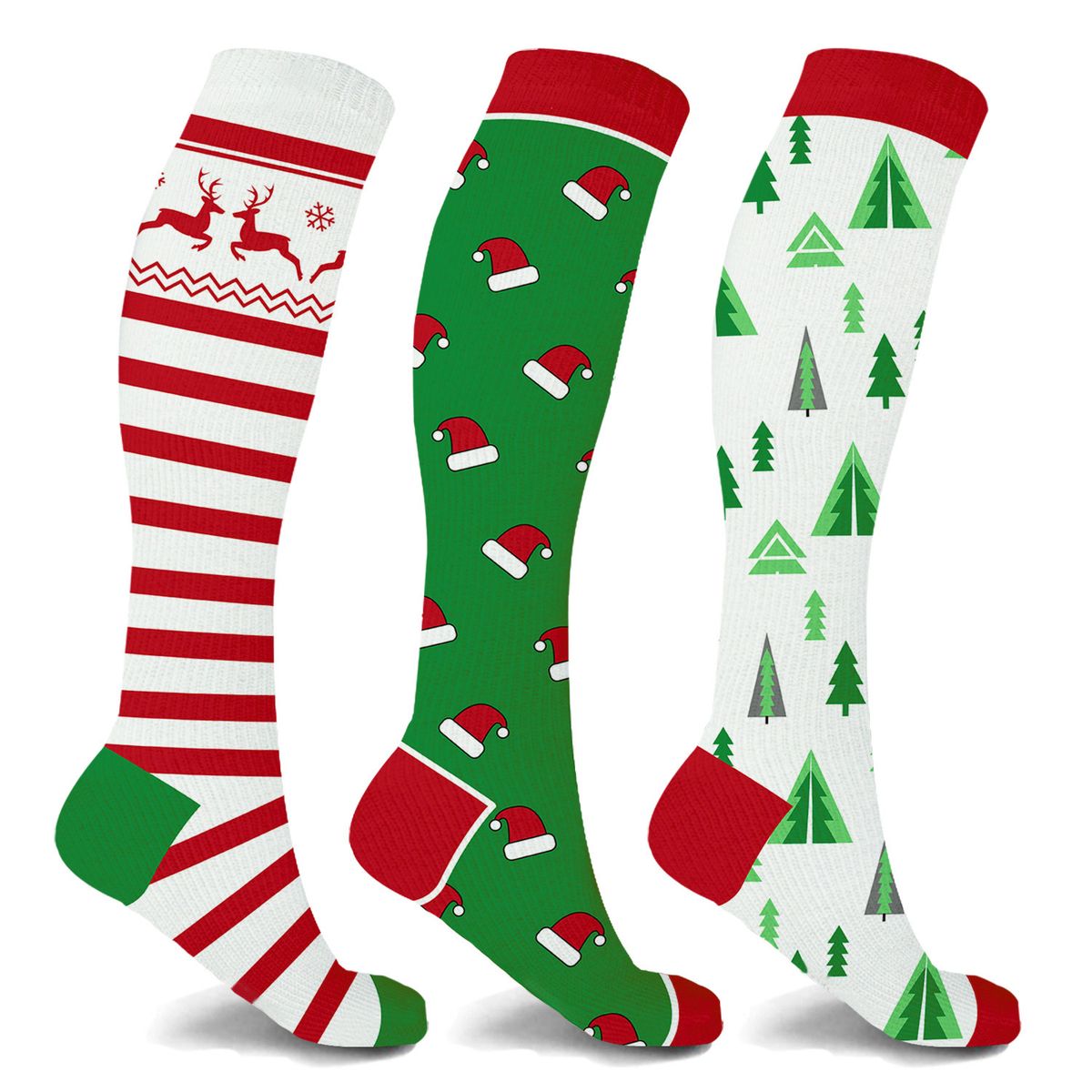Holiday Fun Knee-High Compression Socks, 15-20mmHG (3-Pair) - Hallet - Small/Medium