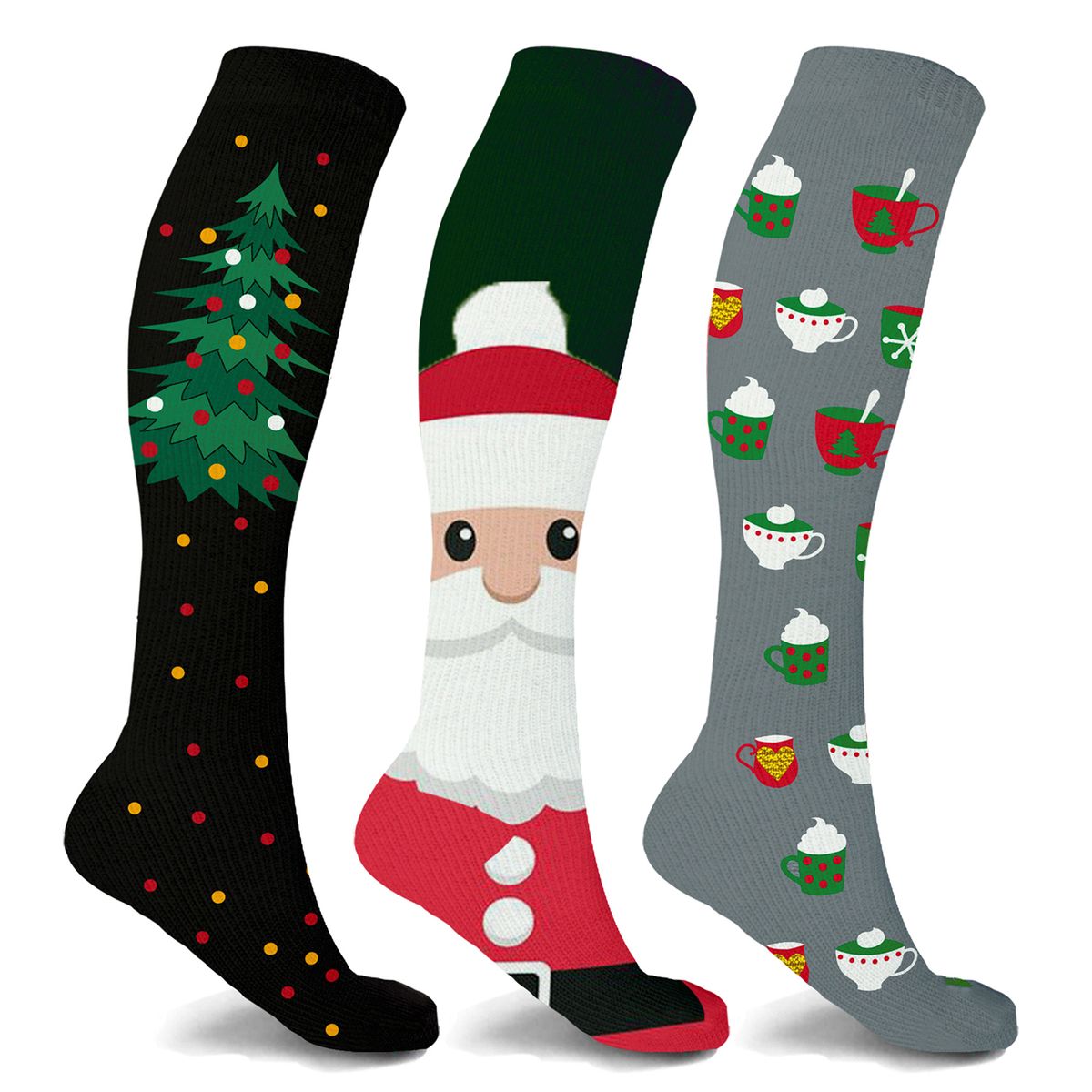 Holiday Fun Knee-High Compression Socks, 15-20mmHG (3-Pair) - Amon - Small/Medium
