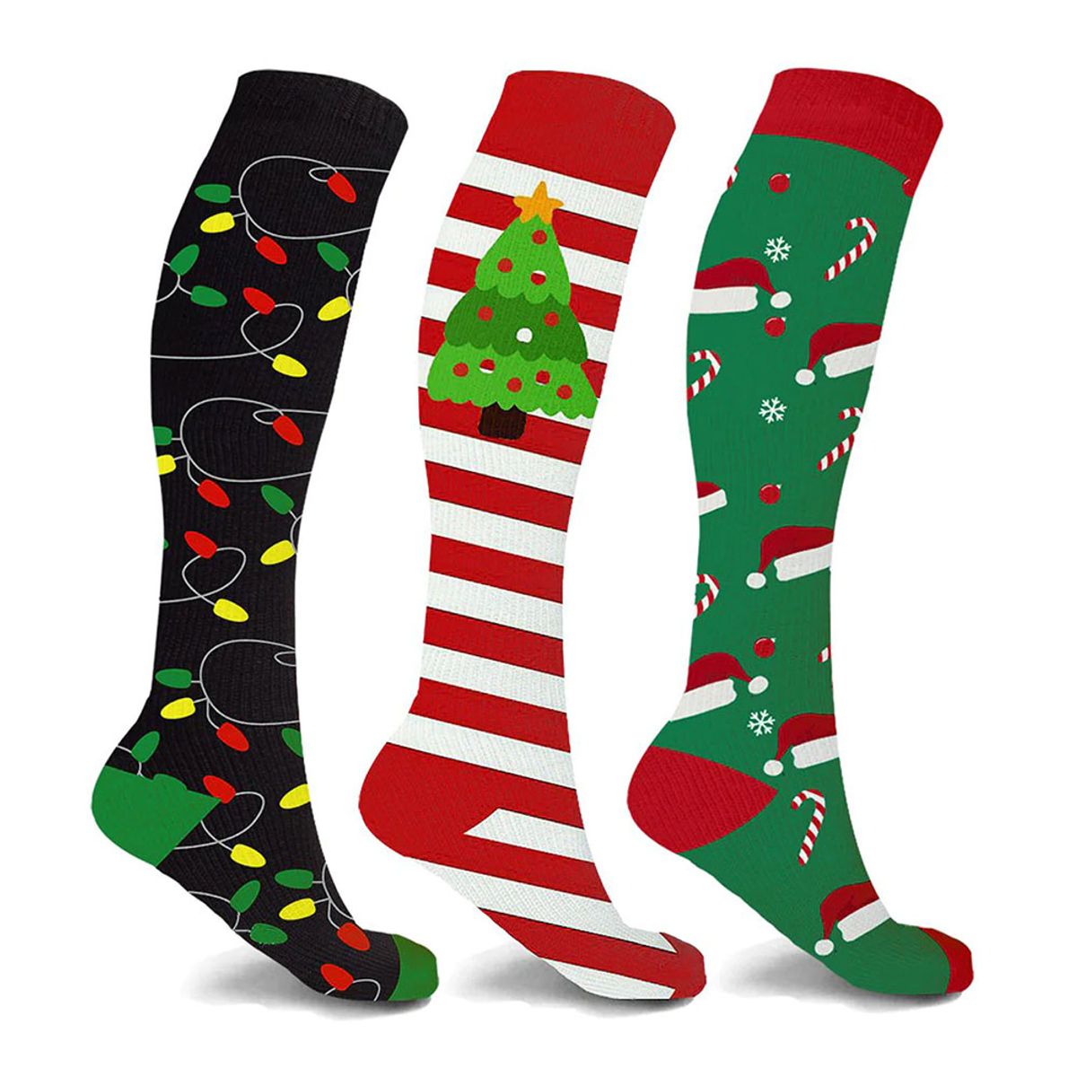 Holiday Fun Knee-High Compression Socks, 15-20mmHG (3-Pair) - Mocrib - Small/Medium