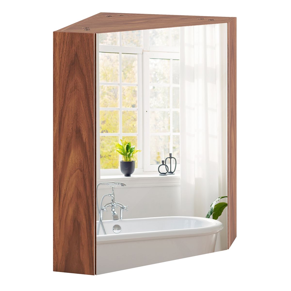 Corner Medicine Cabinet with Open Mirror Door & Adjustable Shelf - Corner Medicine Cabinet -Brown