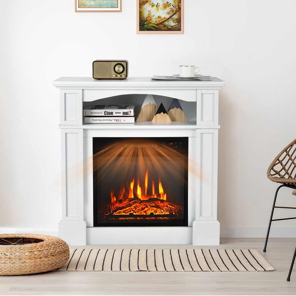 32-Inch 1400W Electric TV Stand Fireplace with Shelf & Remote - Fireplace-White