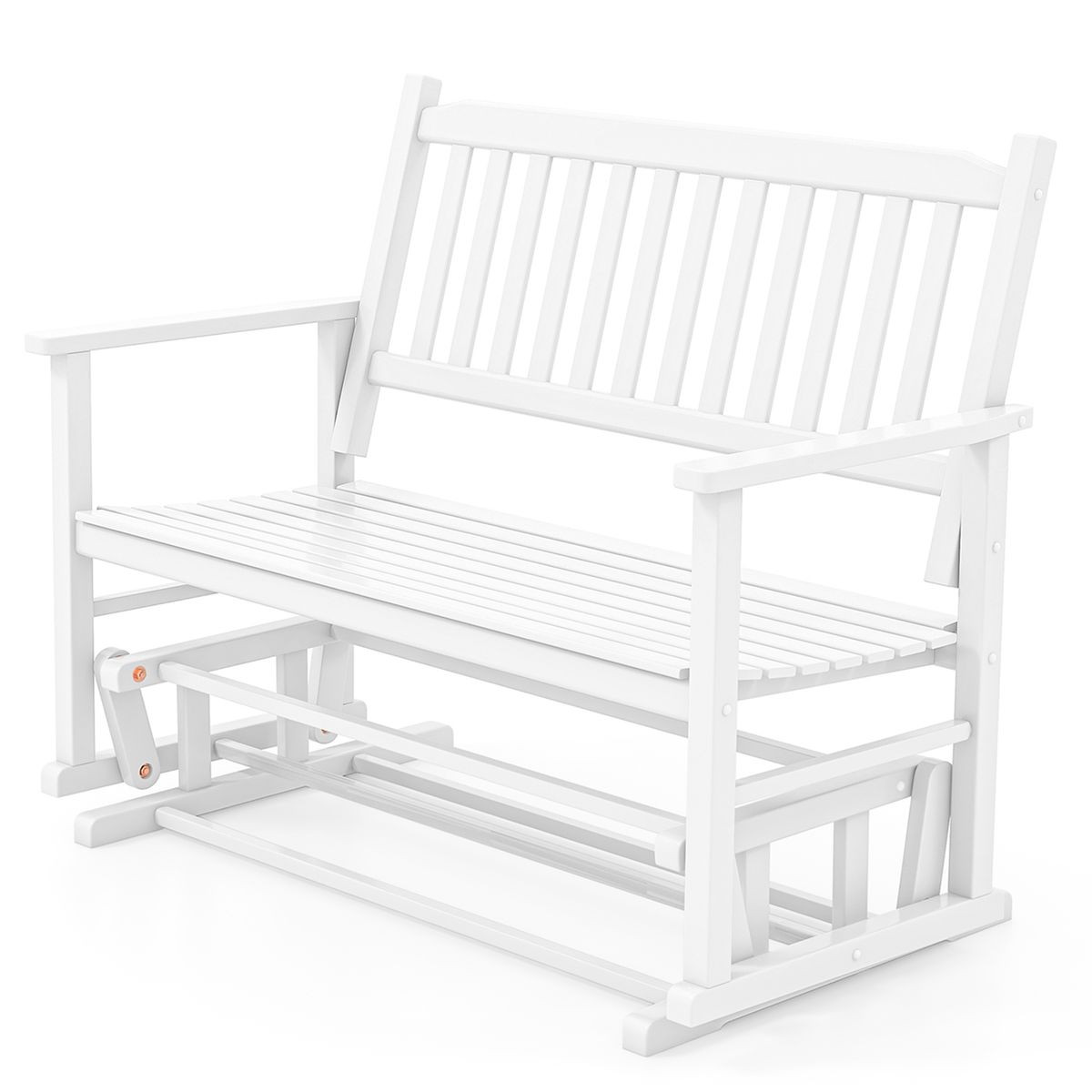 2-Seat Outdoor Glider Bench with Armrests and Slatted Seat - White