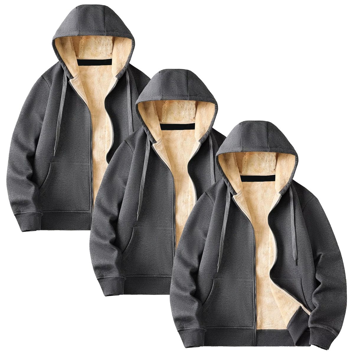 Men's Heavyweight Sherpa-Lined Hoodie (1 or 3-Pack) - GBT-1010-DG-DG-DG / XL