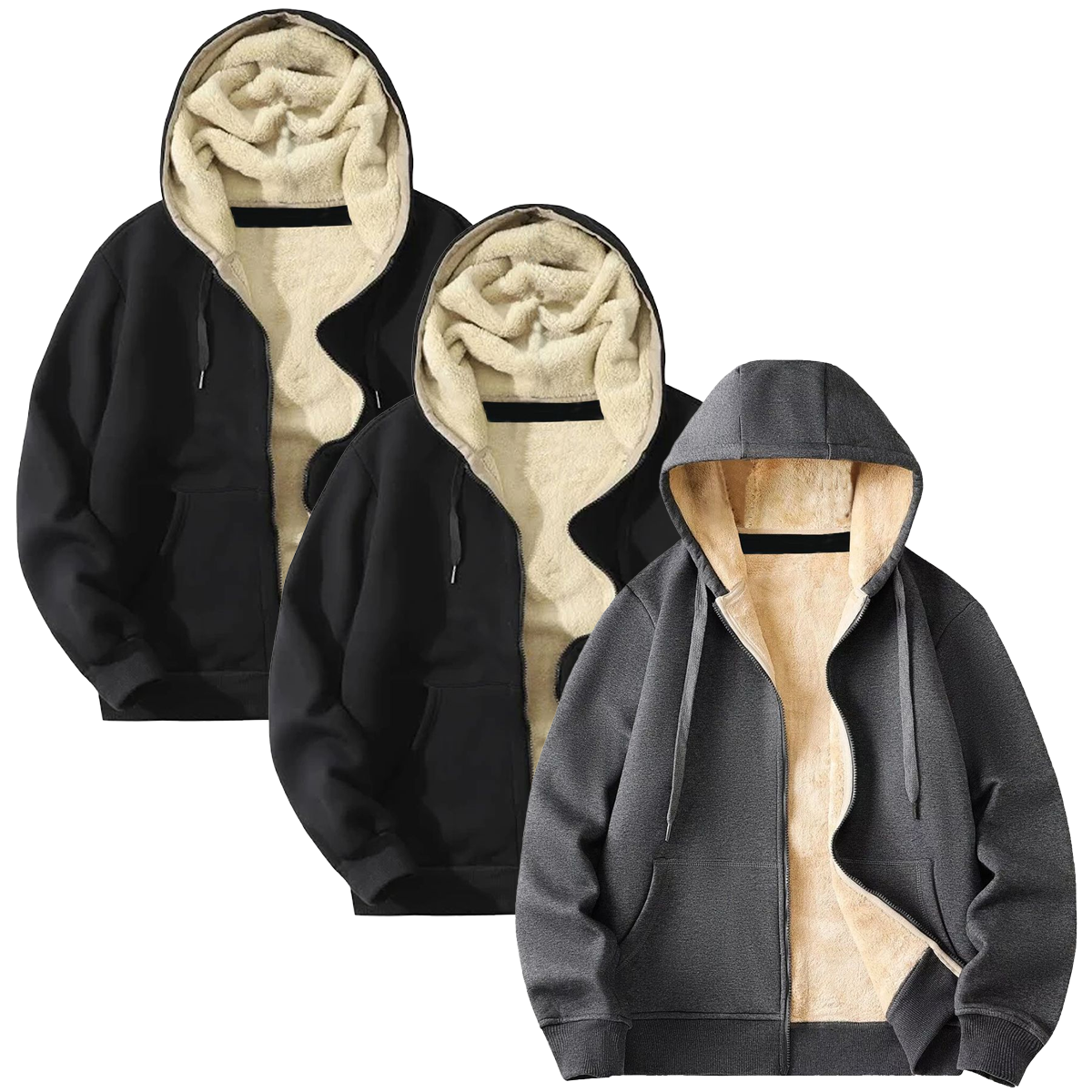 Men's Heavyweight Sherpa-Lined Hoodie (1 or 3-Pack) - GBT-1010-BK-BK-DG / L