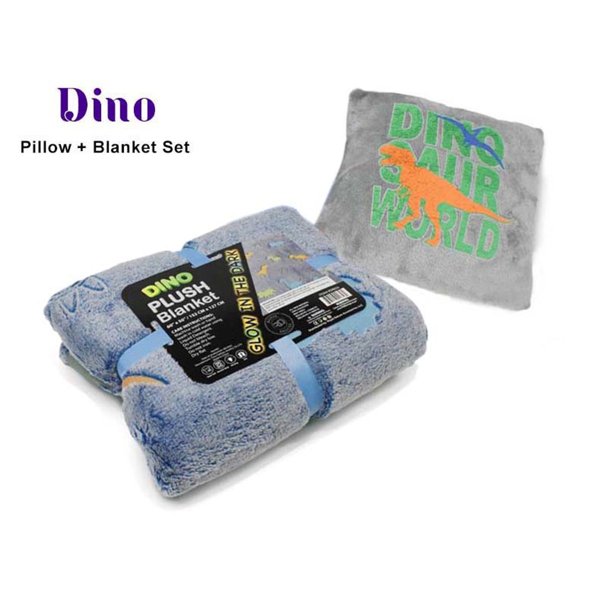Glow-in-the-Dark Blankets and Pillows - Blanket + Pillow Set / Dino Set