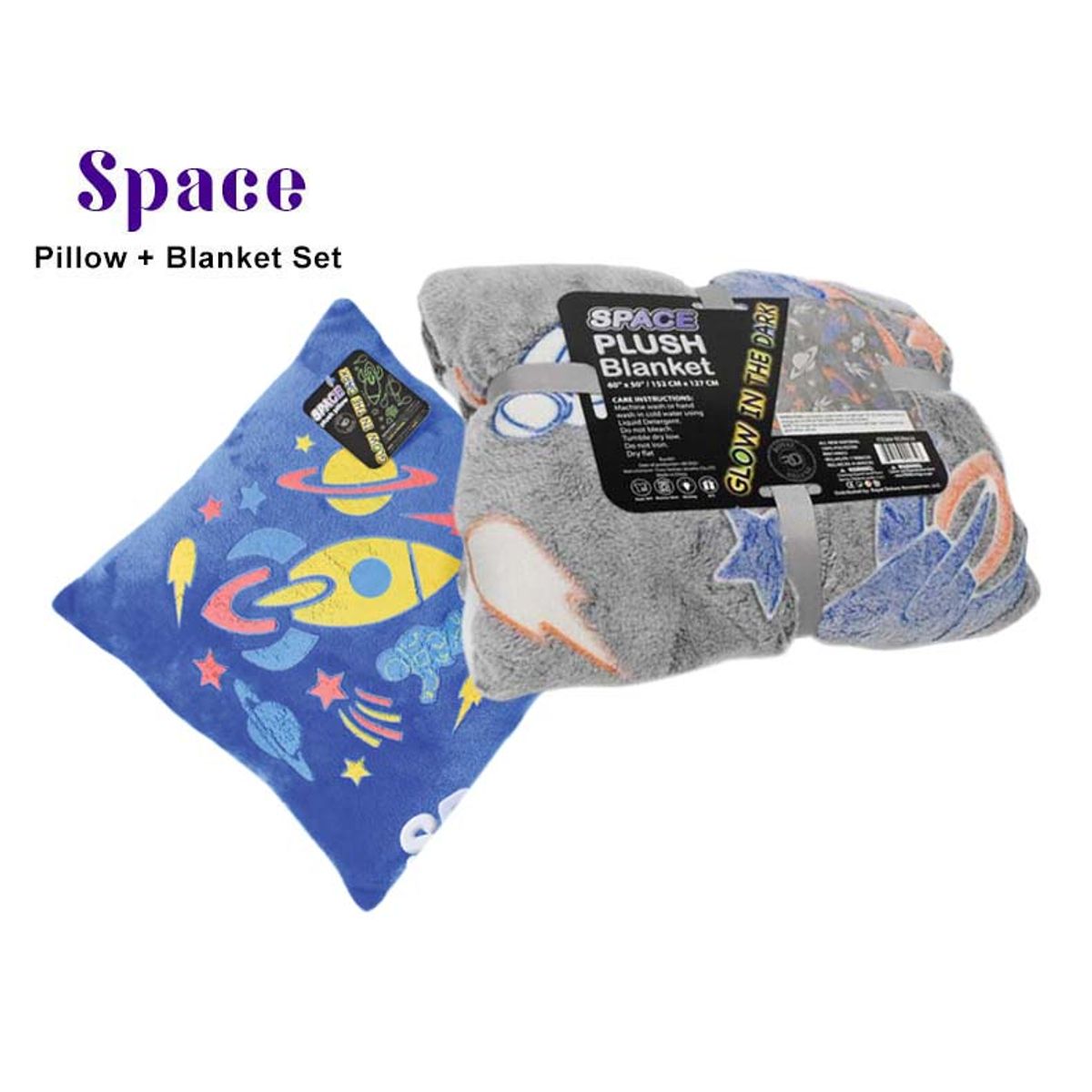 Glow-in-the-Dark Blankets and Pillows - Blanket + Pillow Set / Space Set