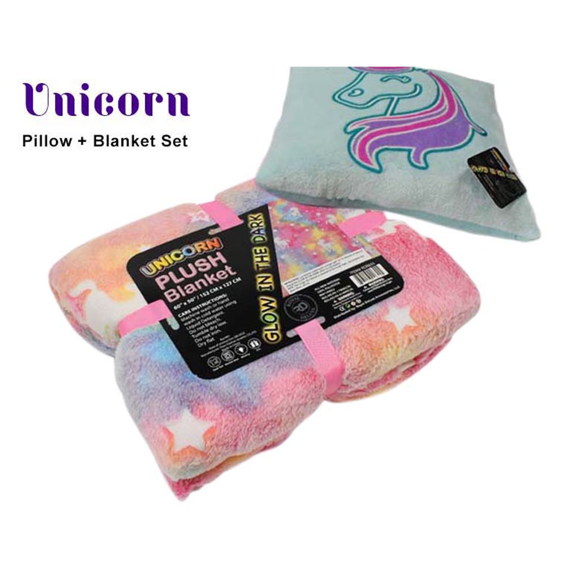 Glow-in-the-Dark Blankets and Pillows - Blanket + Pillow Set / Unicorn Set