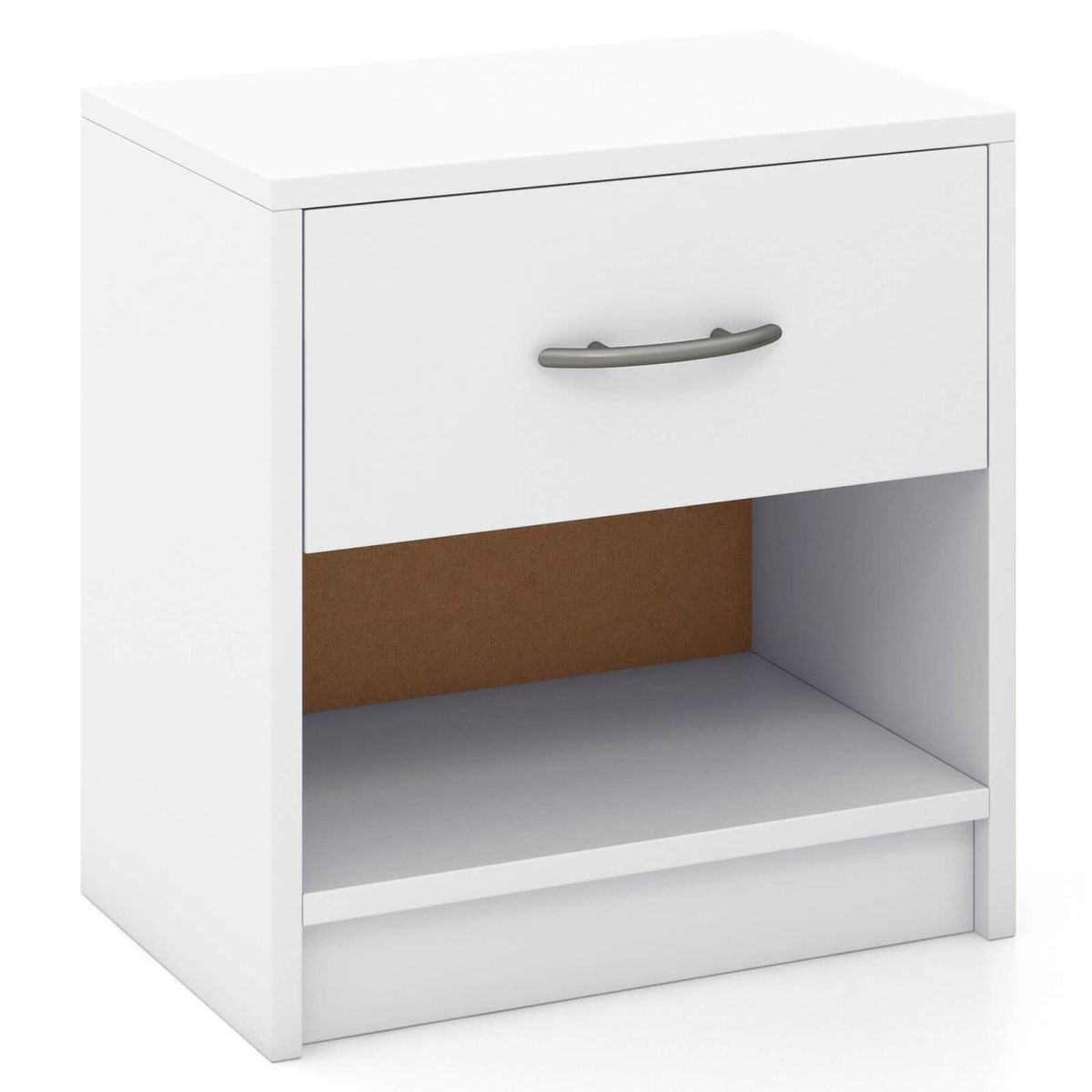 Bedside Table Nightstand with Drawer and Open Storage Shelf - Nightstand -White