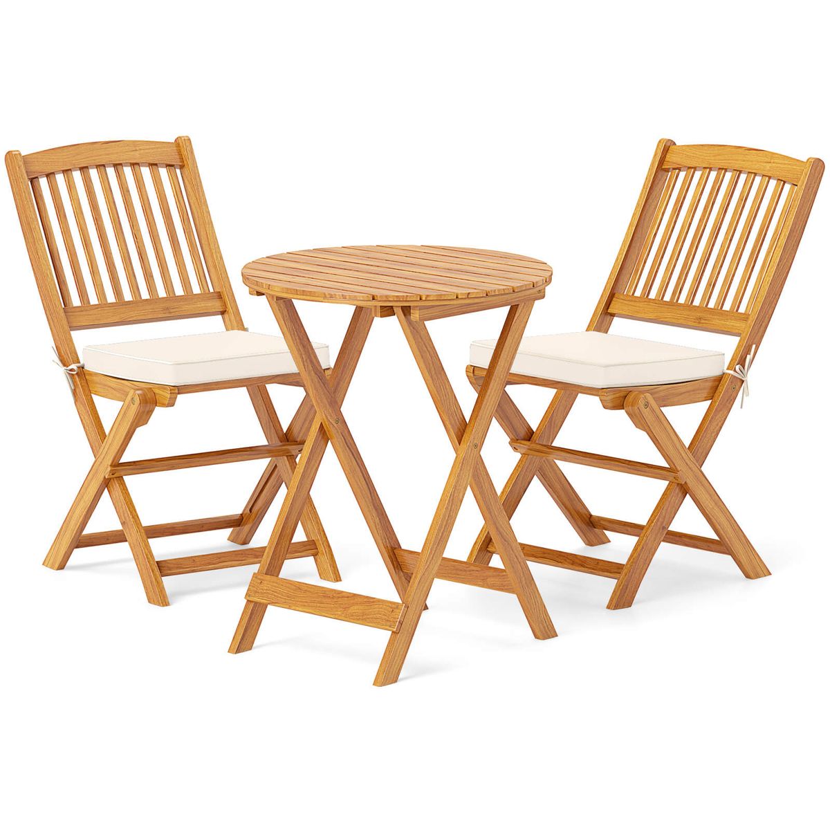 3-Piece Folding Acacia Wood Patio Bistro Set - Patio Bistro Set -Beige
