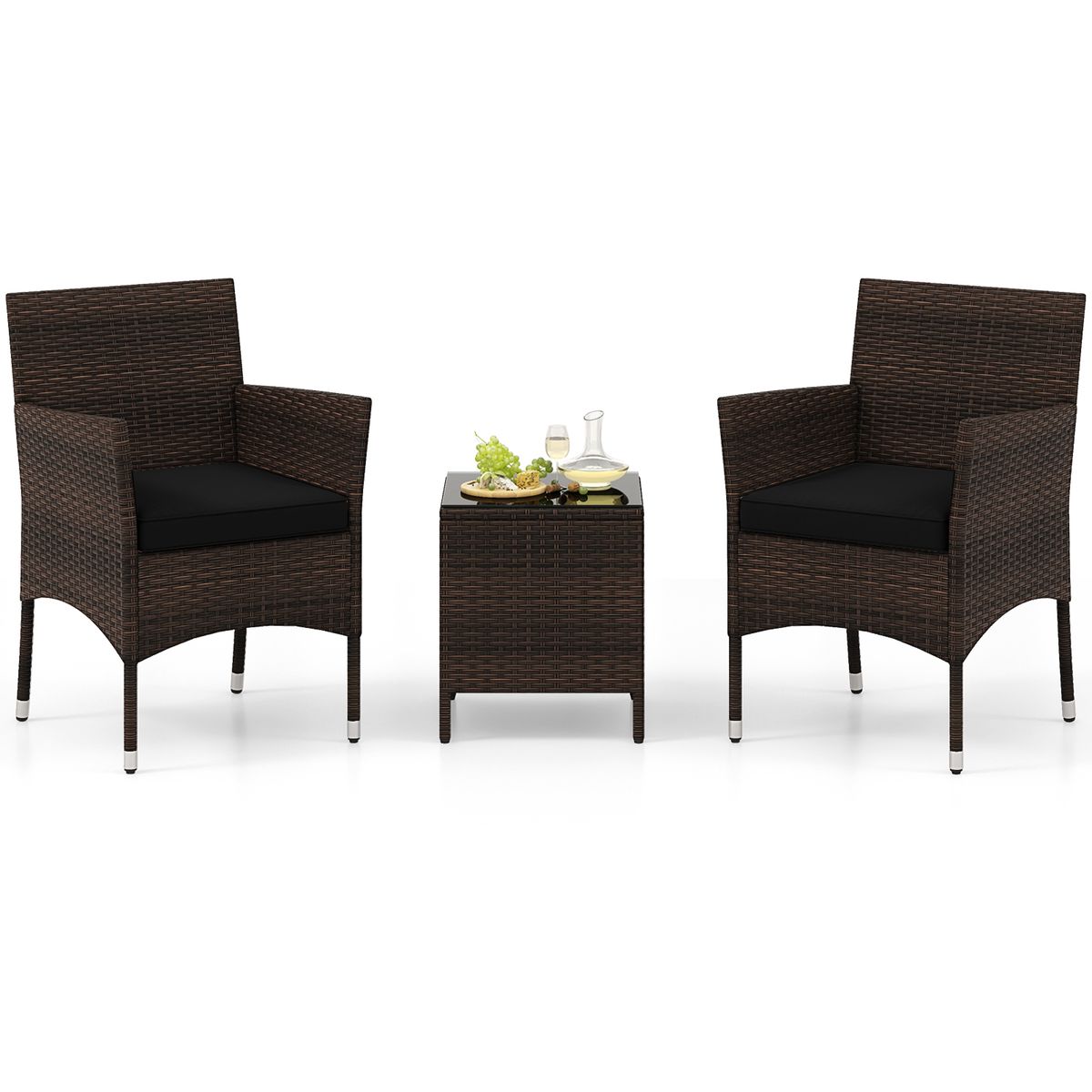 Outdoor Conversation Set with Cushions (3-Piece) - Outdoor Conversation Set -Black