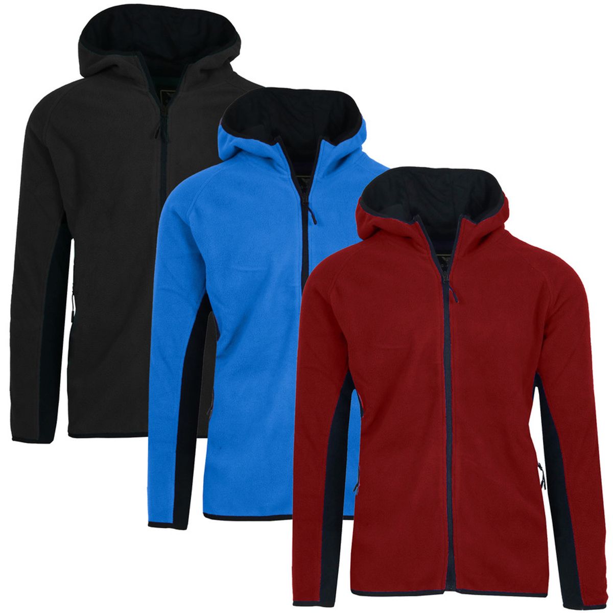 Men's Polar Fleece Tech-Zip Hoodie (3-Pack) - Small - Black/Fuschia/Royal Blue