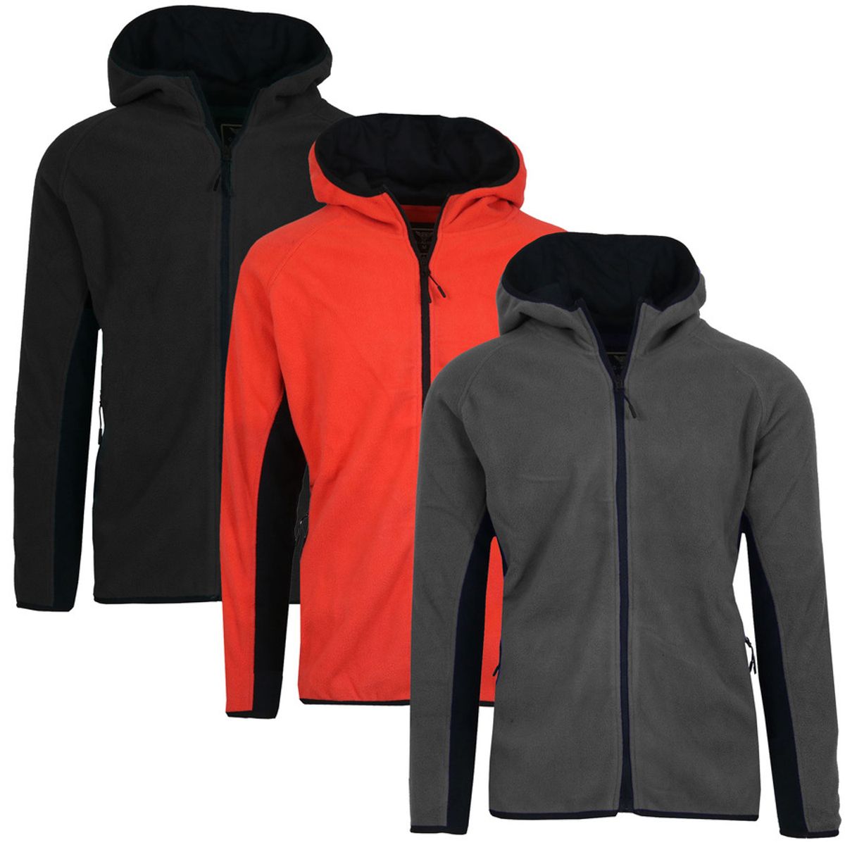 Men's Polar Fleece Tech-Zip Hoodie (3-Pack) - X-Large - Red/Charcoal Grey/Black