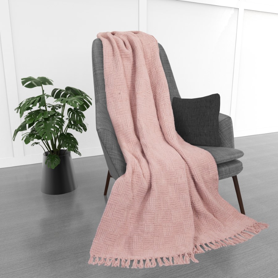 Kathy Ireland Oversized Chenille Polyester Fringed Throw Blanket - Blush