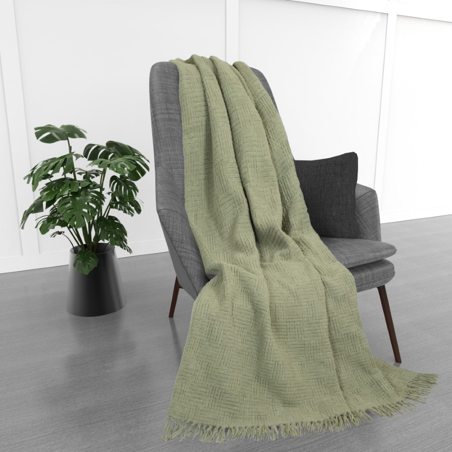 Kathy Ireland Oversized Chenille Polyester Fringed Throw Blanket - Sage